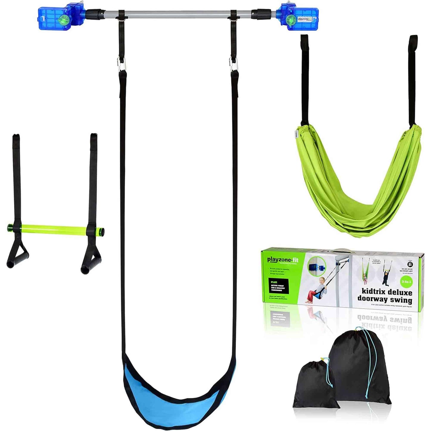 Playzone-fit Kidtrix Deluxe Doorway Swing Kit — 3-in-1 Indoor Swing for Kids (Up to 150 lbs)