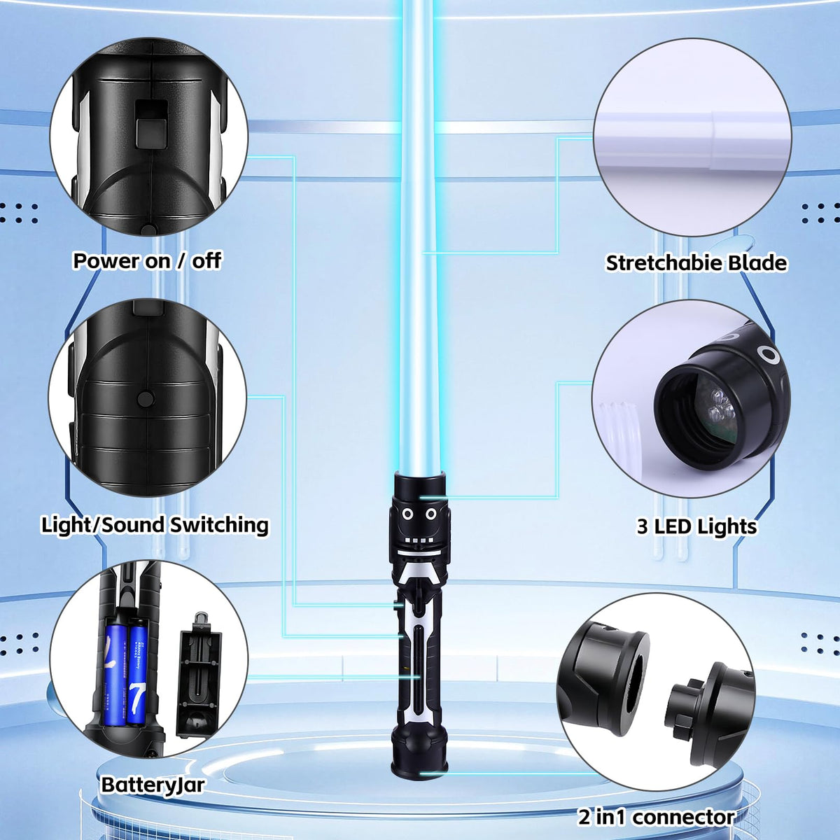 PLEASELIFT Light Up Sword – 2-in-1 Retractable Dual Saber, 8 Colors & FX Sound