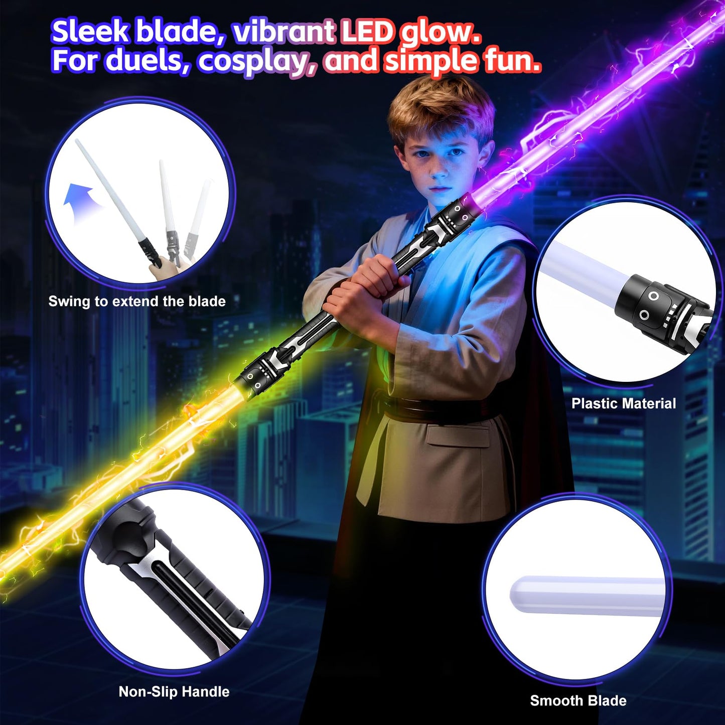 PLEASELIFT Light Up Sword – 2-in-1 Retractable Dual Saber, 8 Colors & FX Sound