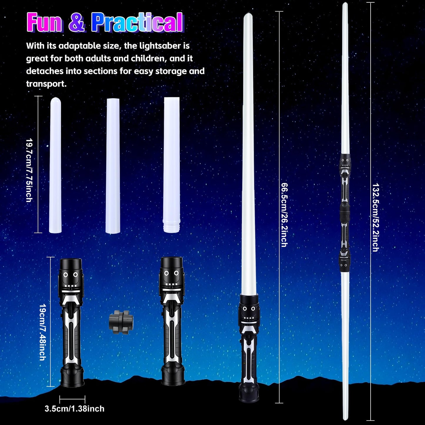 PLEASELIFT Light Up Sword – 2-in-1 Retractable Dual Saber, 8 Colors & FX Sound