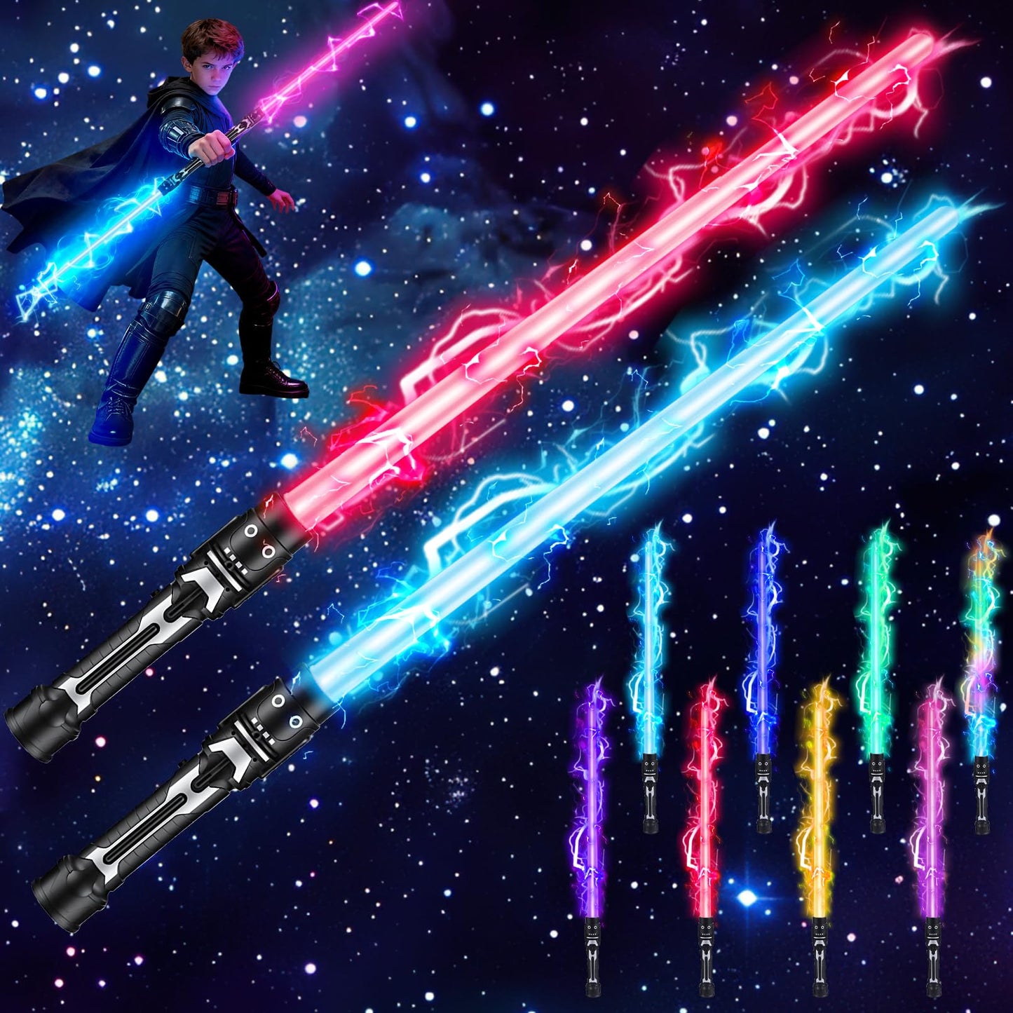 PLEASELIFT Light Up Sword – 2-in-1 Retractable Dual Saber, 8 Colors & FX Sound