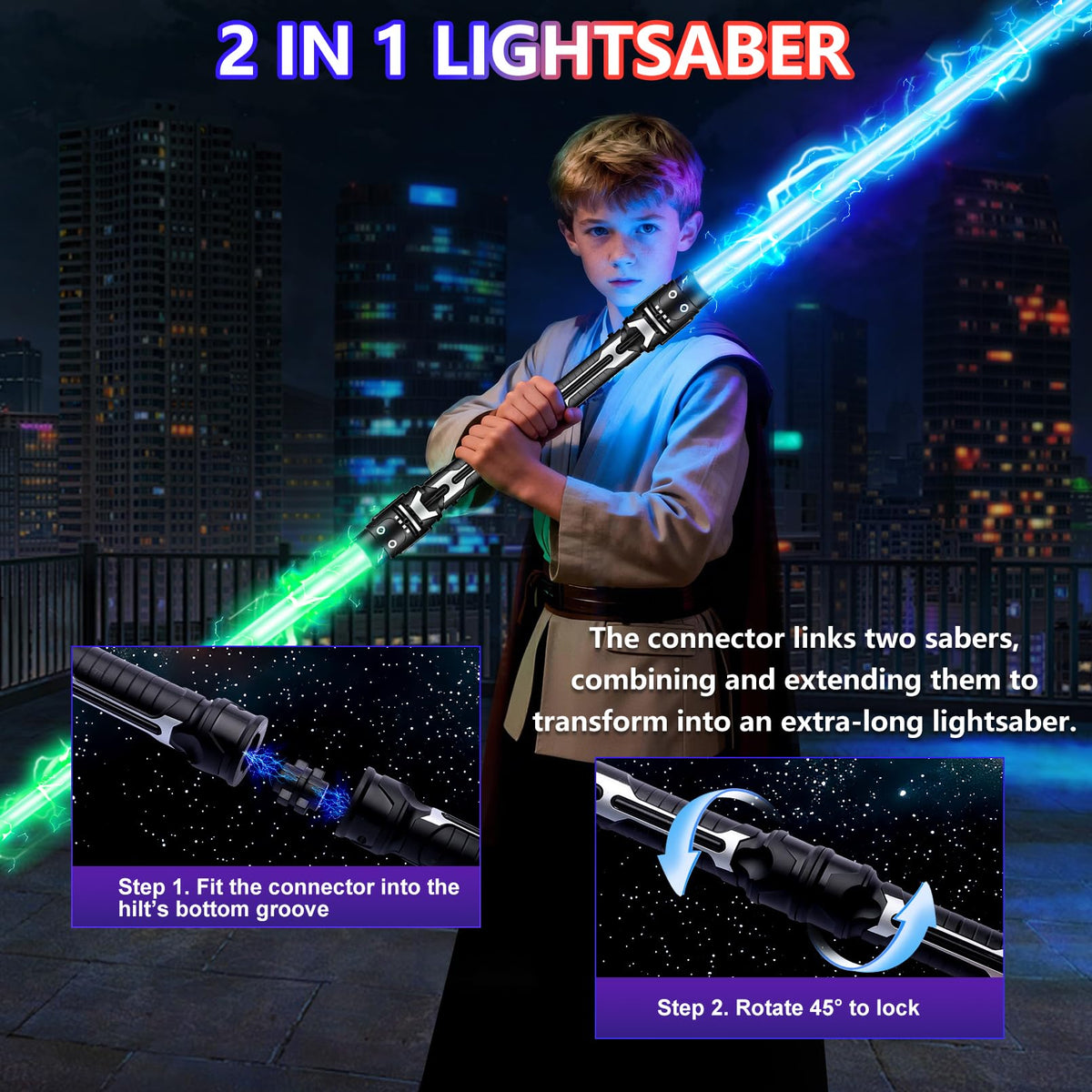 PLEASELIFT Light Up Sword – 2-in-1 Retractable Dual Saber, 8 Colors & FX Sound