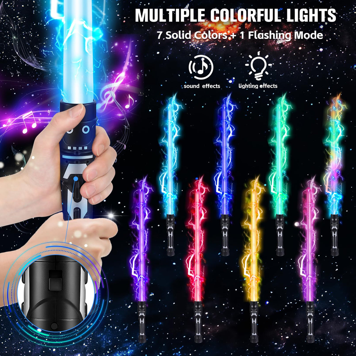 PLEASELIFT Light Up Sword – 2-in-1 Retractable Dual Saber, 8 Colors & FX Sound