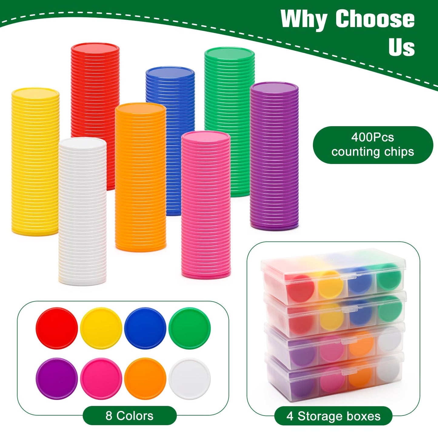 Pletpet 400 Pcs 8 Colors Poker Chips with Storage Box – 1.45-Inch Plastic Chips for Adult Games