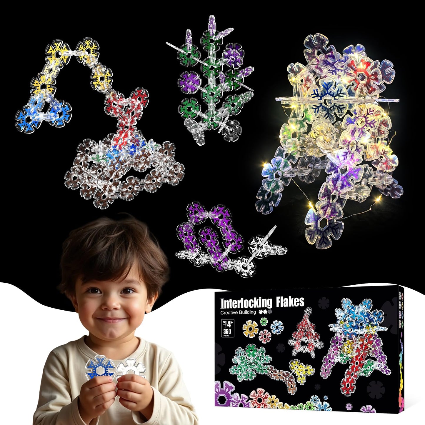 Pleykele Translucent Snowflakes Interlocking Discs – 360 Pcs STEM Blocks for Kids 4+