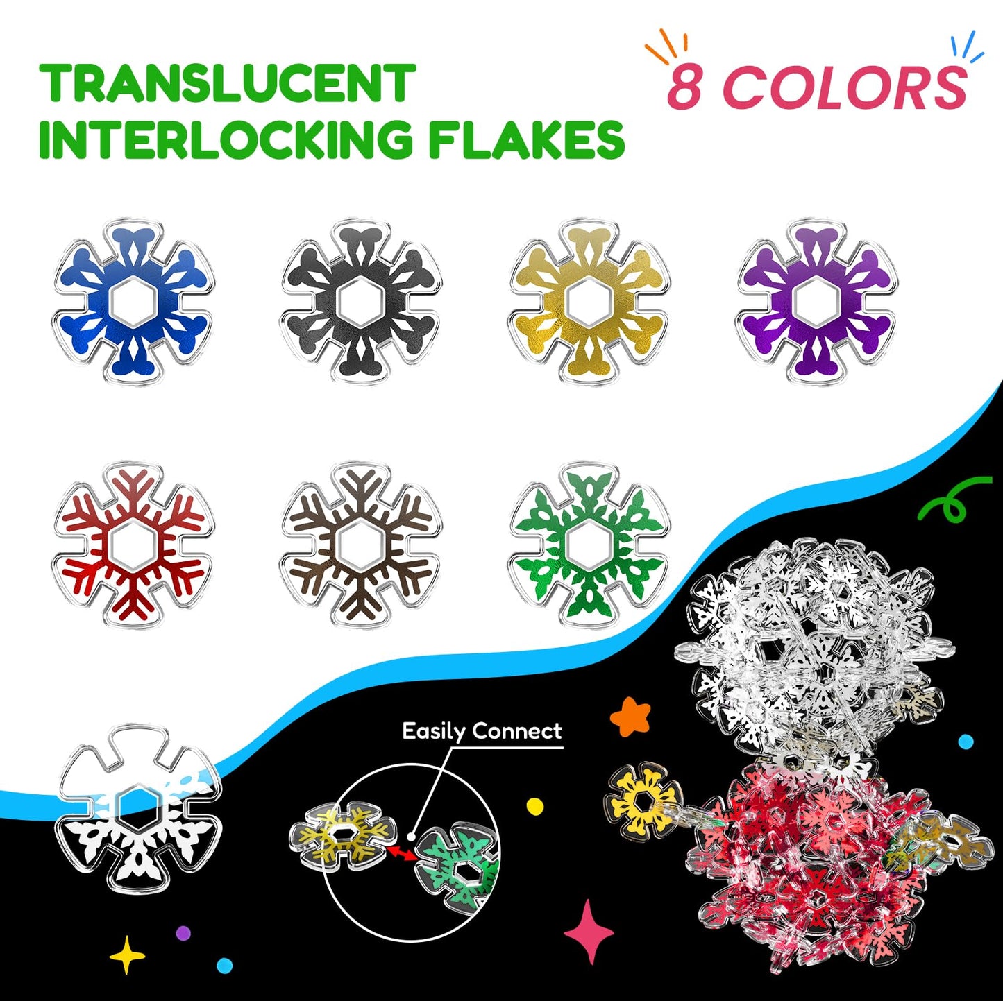 Pleykele Translucent Snowflakes Interlocking Discs – 360 Pcs STEM Blocks for Kids 4+