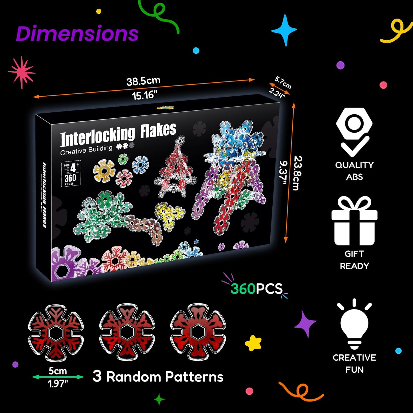 Pleykele Translucent Snowflakes Interlocking Discs – 360 Pcs STEM Blocks for Kids 4+