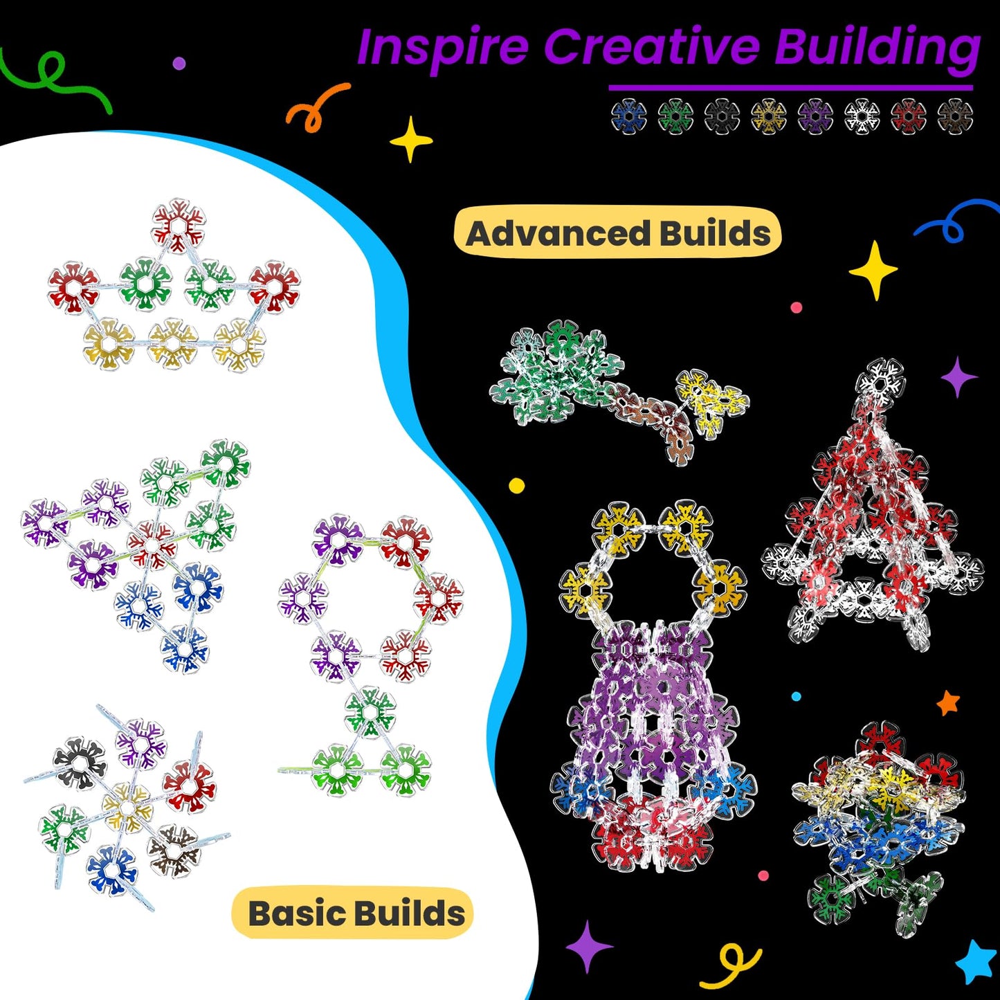 Pleykele Translucent Snowflakes Interlocking Discs – 360 Pcs STEM Blocks for Kids 4+