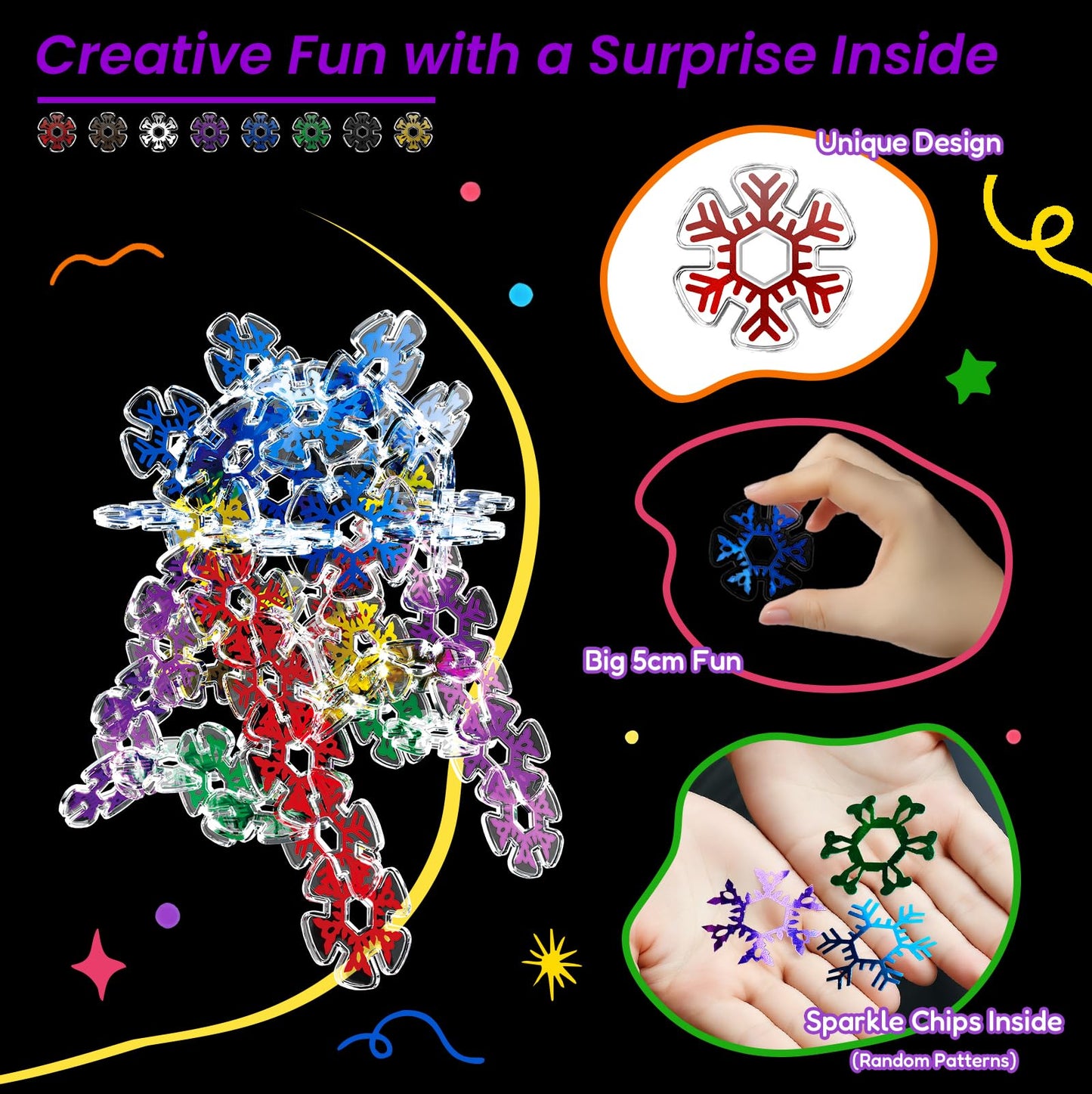 Pleykele Translucent Snowflakes Interlocking Discs – 360 Pcs STEM Blocks for Kids 4+