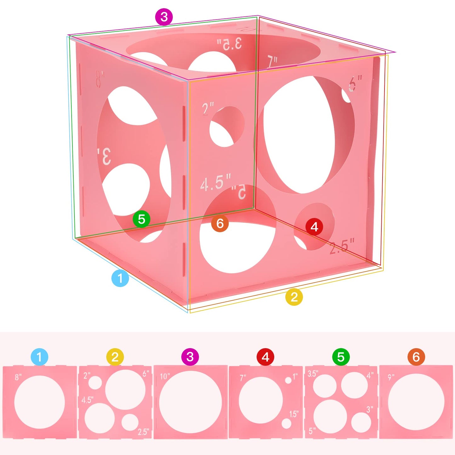 Pllieay 14-Holes Balloon Sizer Box Cube – Pink Collapsible Measurement Tool