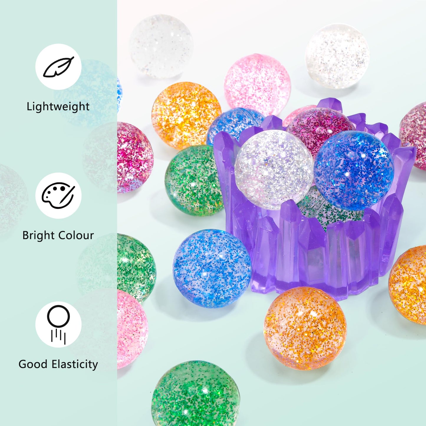 Pllieay Glitter Bouncy Balls - 24 Pack, 32mm, 6 Colors | Party Favors