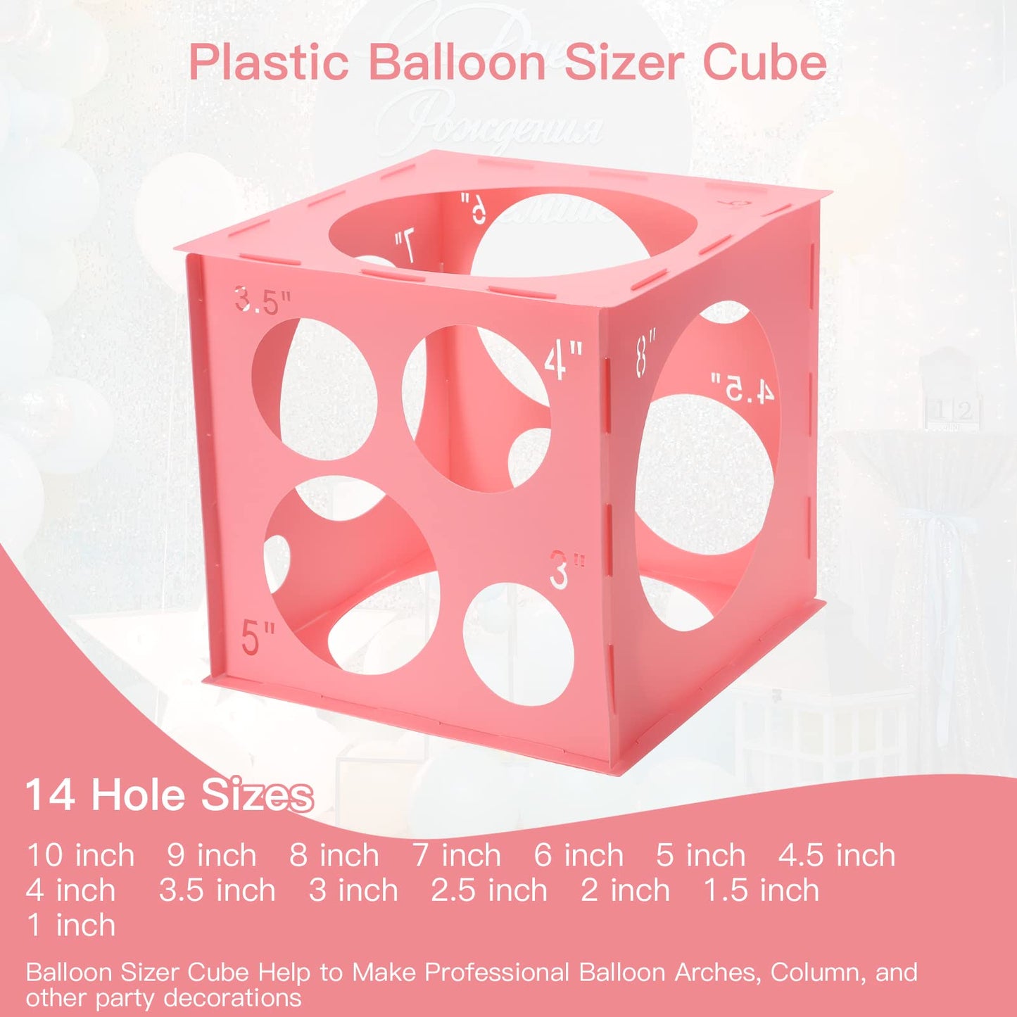 Pllieay 14-Holes Balloon Sizer Box Cube – Pink Collapsible Measurement Tool