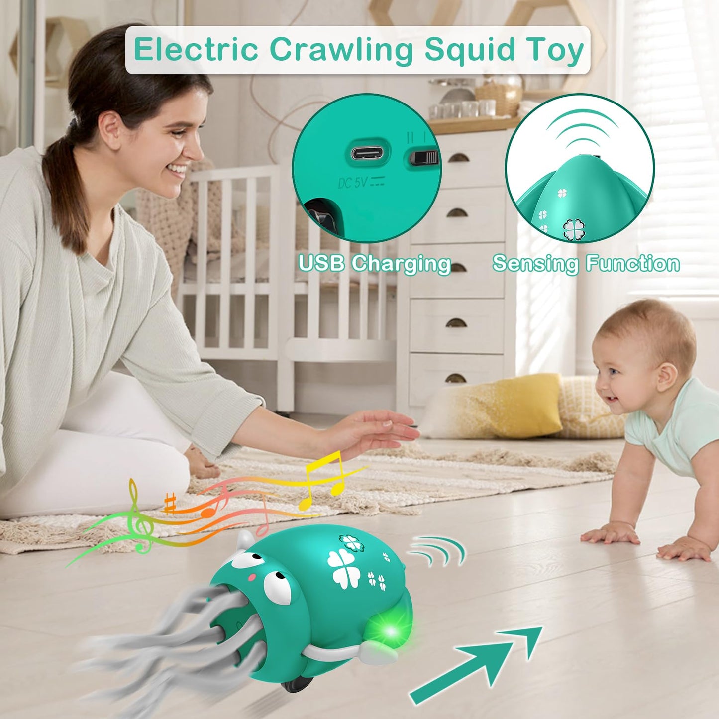 Plnmlls Dancing Octopus Toy – Tummy Time, Music & LED Light for Babies & Toddlers