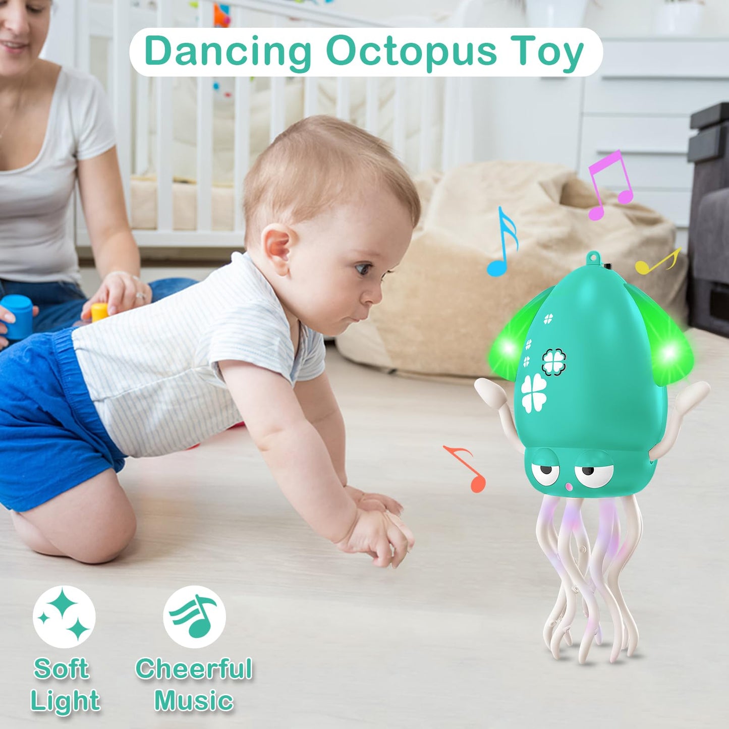 Plnmlls Dancing Octopus Toy – Tummy Time, Music & LED Light for Babies & Toddlers