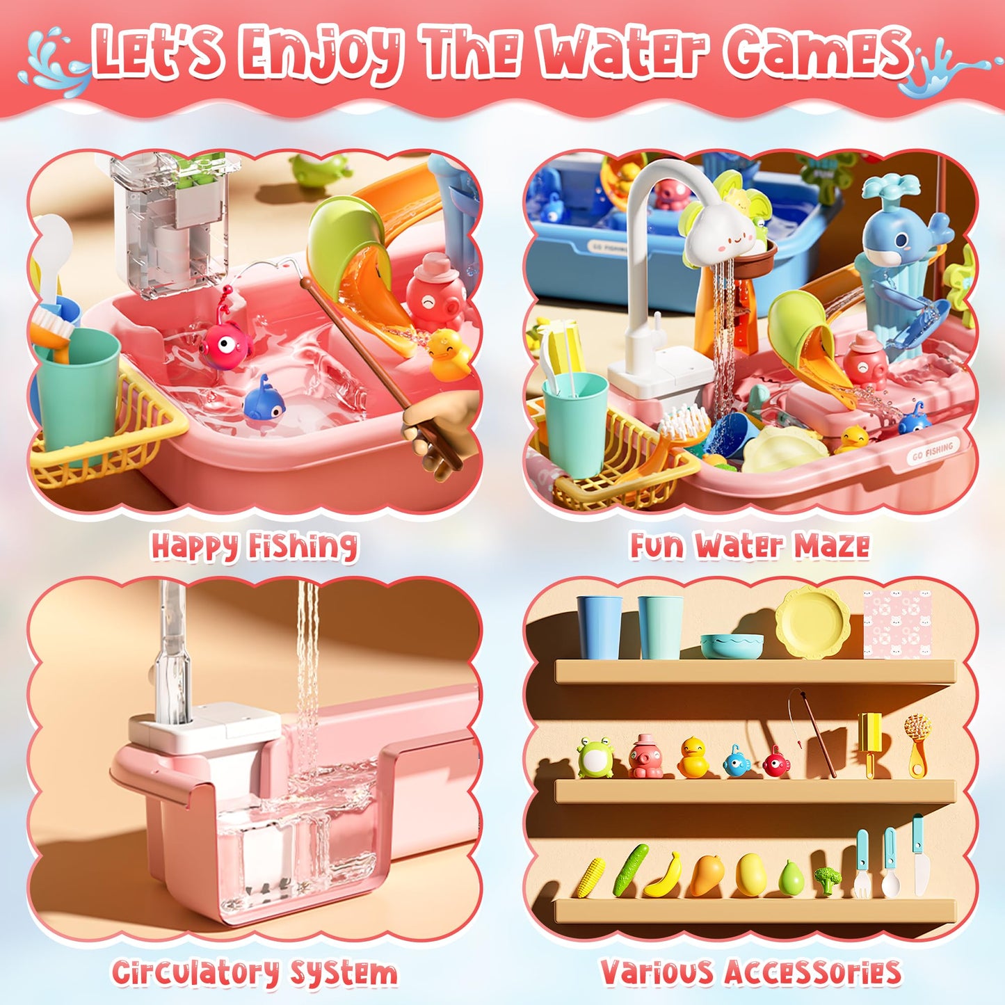 Ploomi Upgraded 4-in-1 Toddler Sand & Water Table with Electric Pump – Kitchen Play Sink for Kids 3+