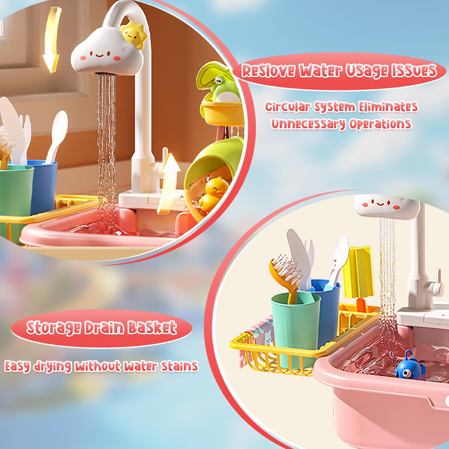 Ploomi Upgraded 4-in-1 Toddler Sand & Water Table with Electric Pump – Kitchen Play Sink for Kids 3+