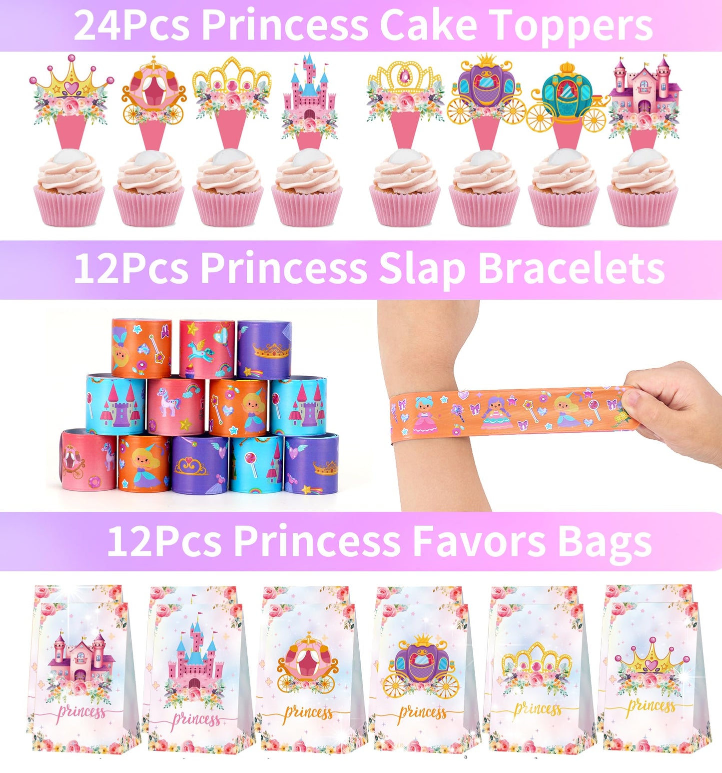 PLOUGVI 308PCS Princess Party Decorations & Favors Kit – Crowns, Wands, Toppers & More