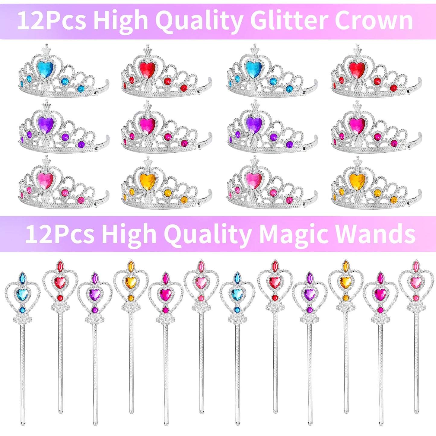 PLOUGVI 308PCS Princess Party Decorations & Favors Kit – Crowns, Wands, Toppers & More
