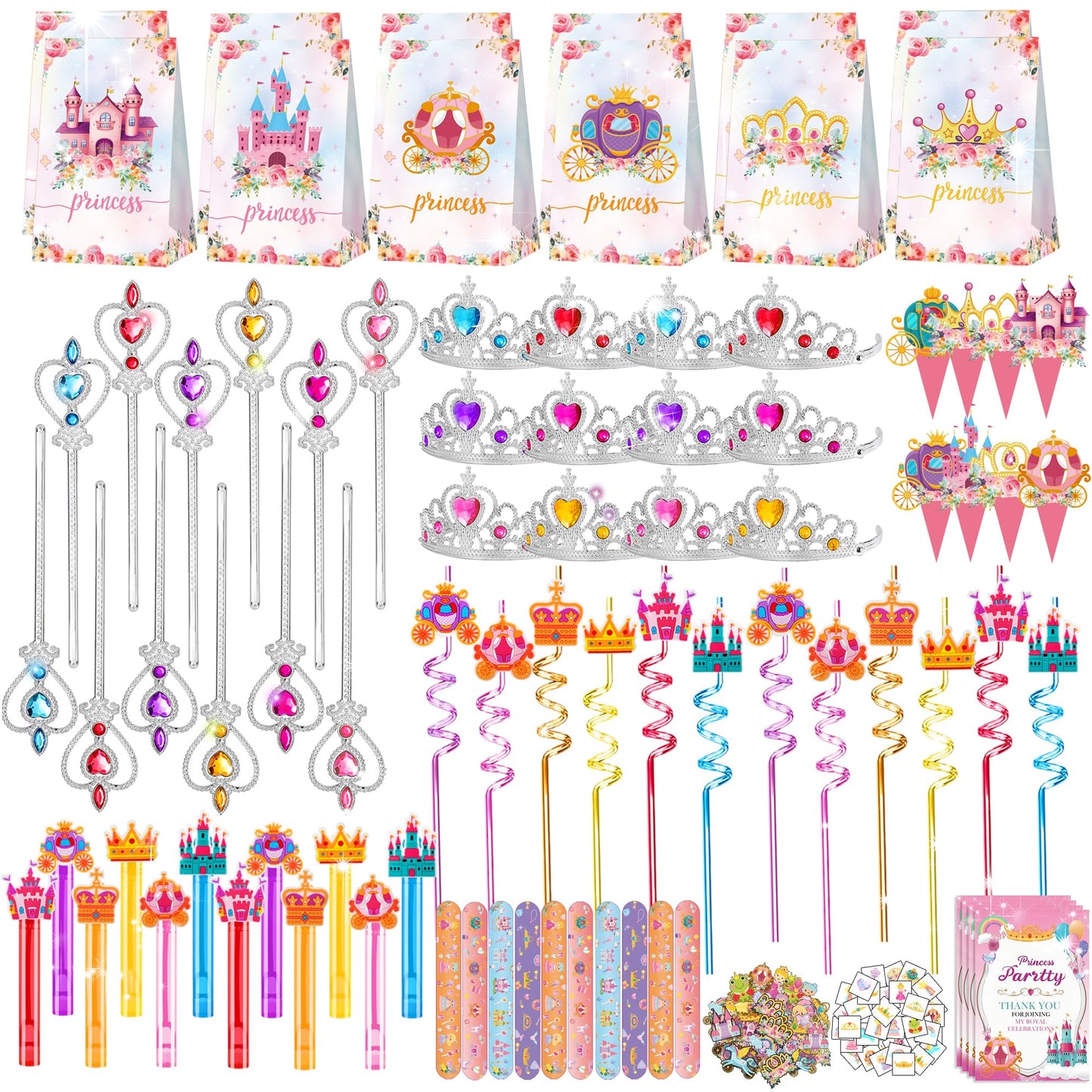 PLOUGVI 308PCS Princess Party Decorations & Favors Kit – Crowns, Wands, Toppers & More