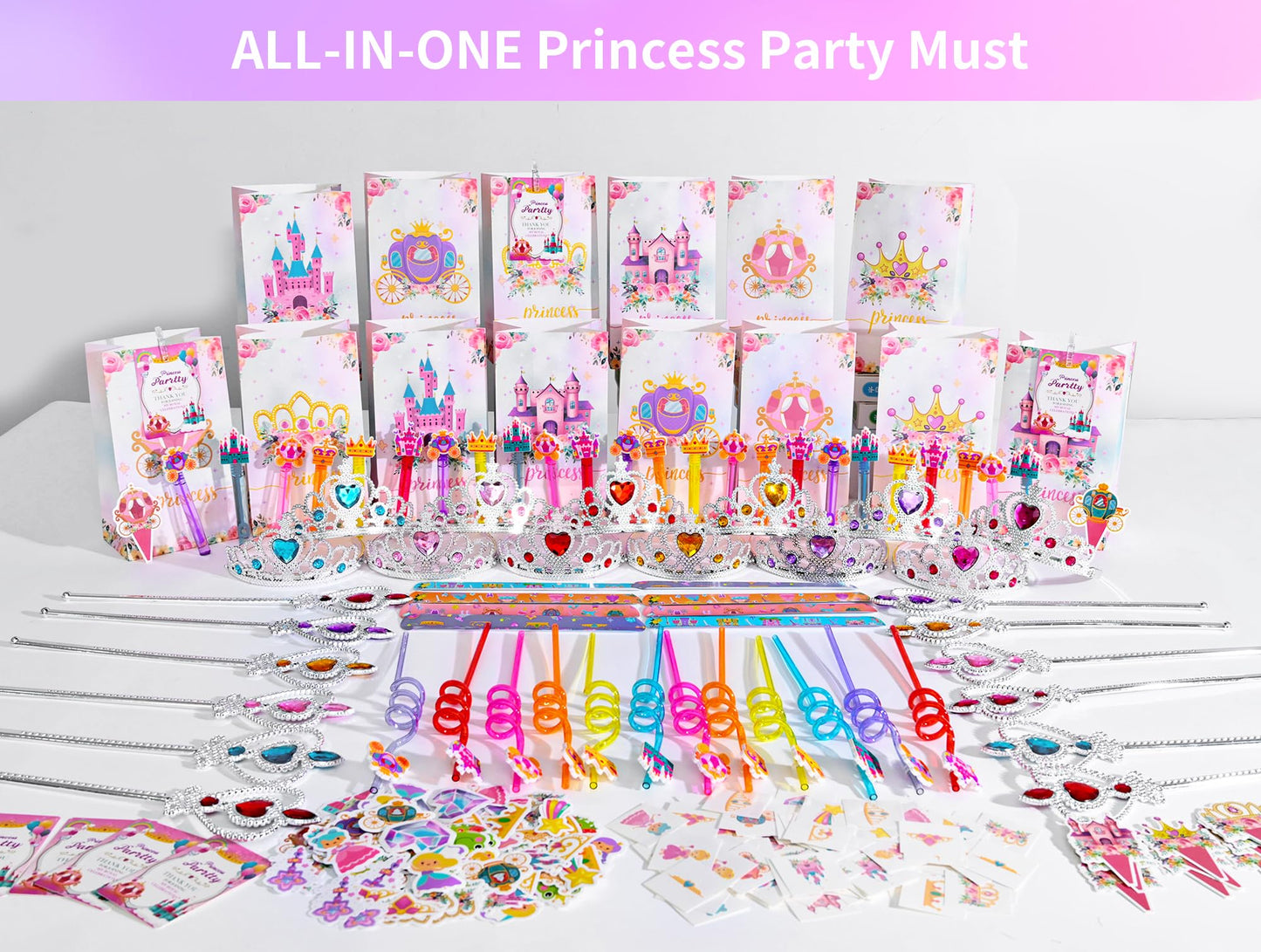 PLOUGVI 308PCS Princess Party Decorations & Favors Kit – Crowns, Wands, Toppers & More