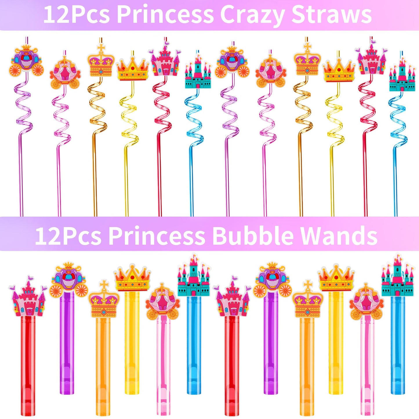PLOUGVI 308PCS Princess Party Decorations & Favors Kit – Crowns, Wands, Toppers & More