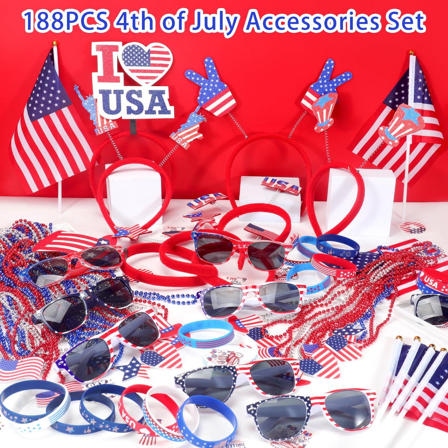 PLOUGVI 188PCS 4th of July Accessories Set | Patriotic Party Favors & Decorations