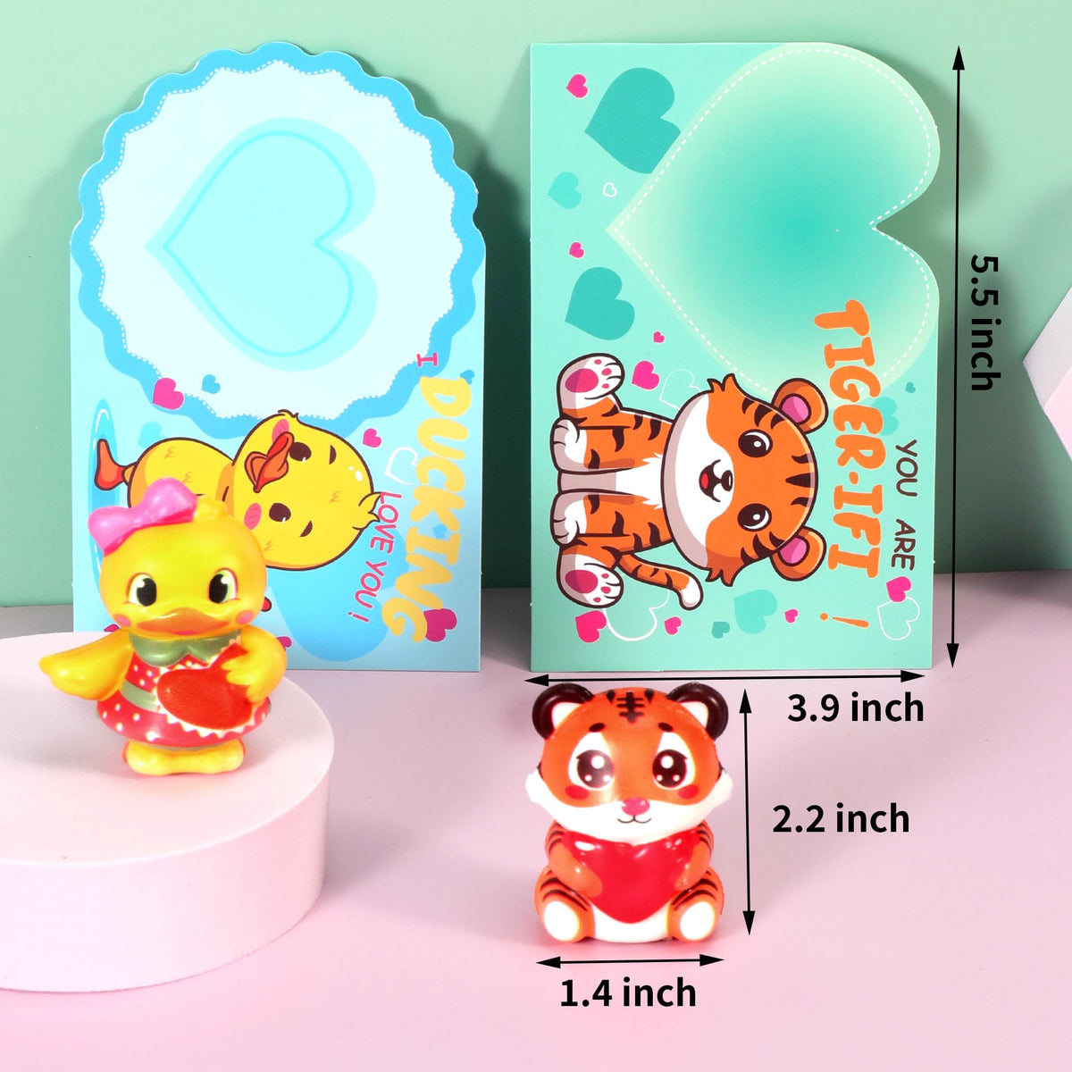 PLOUGVI 24Pcs Valentines Day Gifts for Kids – Animal Heart Squishy Toys & Cards