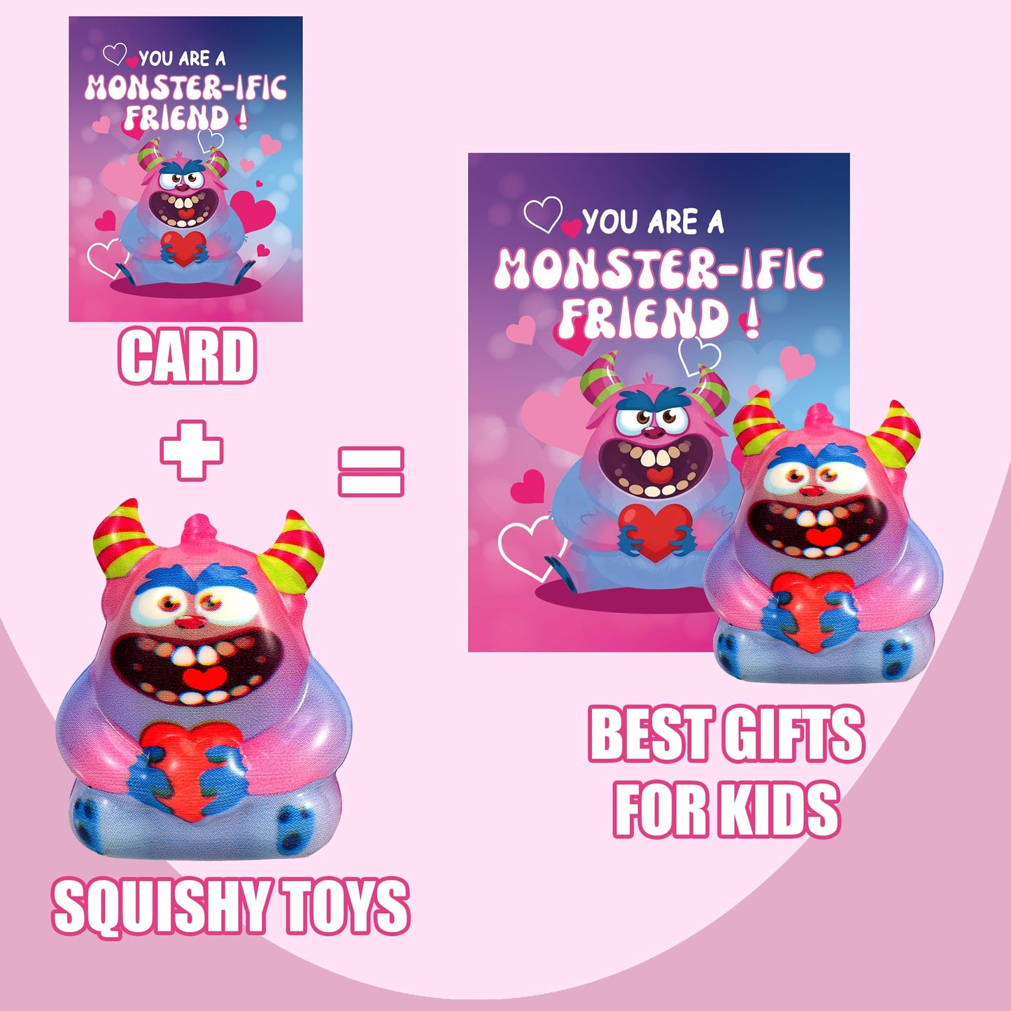 PLOUGVI 24Pcs Monster Heart Squishy Toys with Cards – Valentines Gifts for Kids