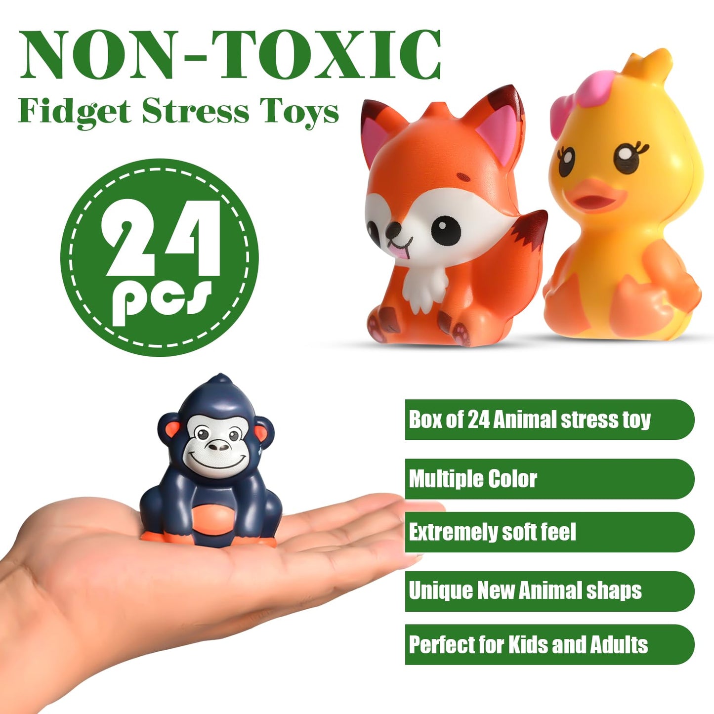 PLOUGVI 24PCS Animal Squishy Toys for Party Favors & Classroom Prizes