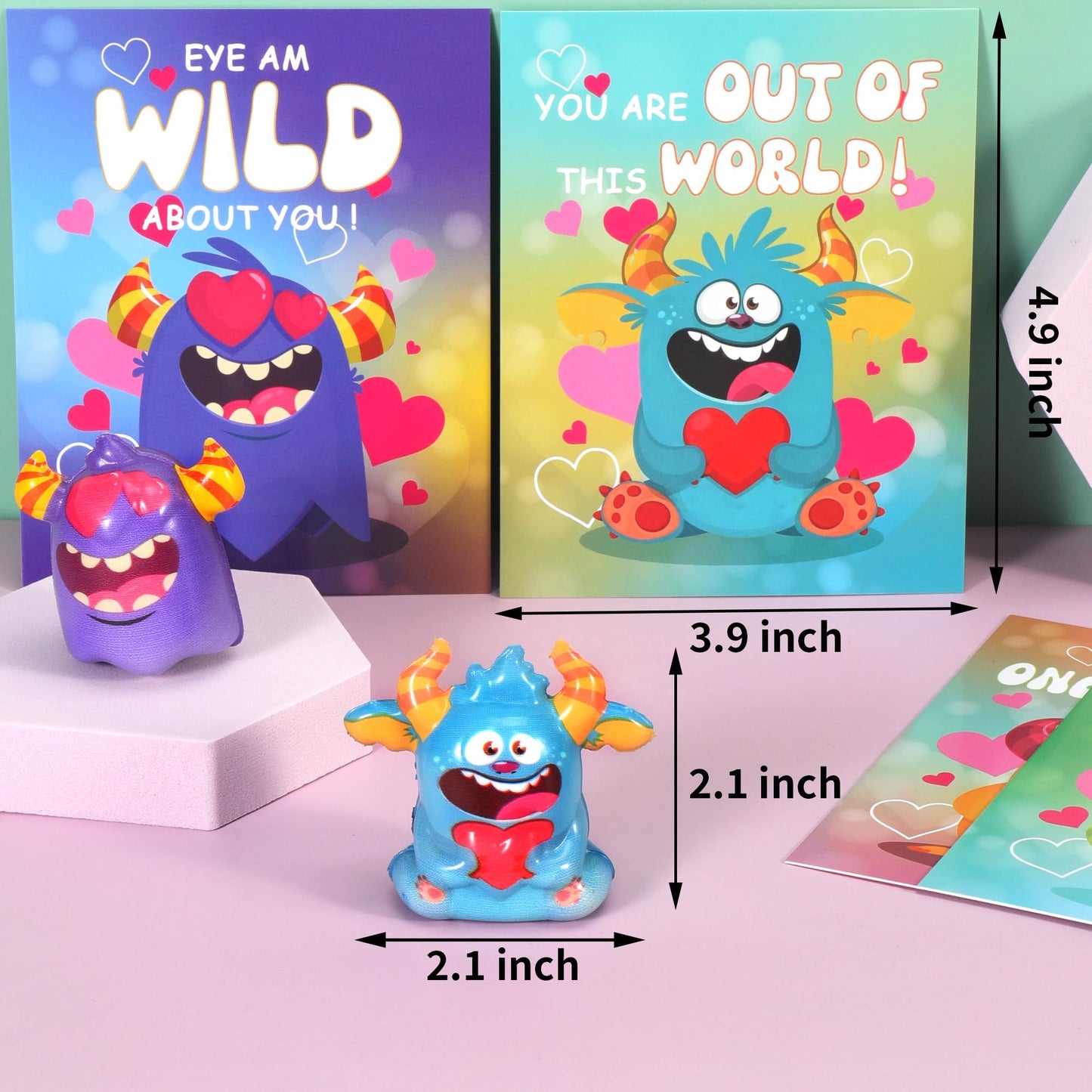 PLOUGVI 24Pcs Monster Heart Squishy Toys with Cards – Valentines Gifts for Kids