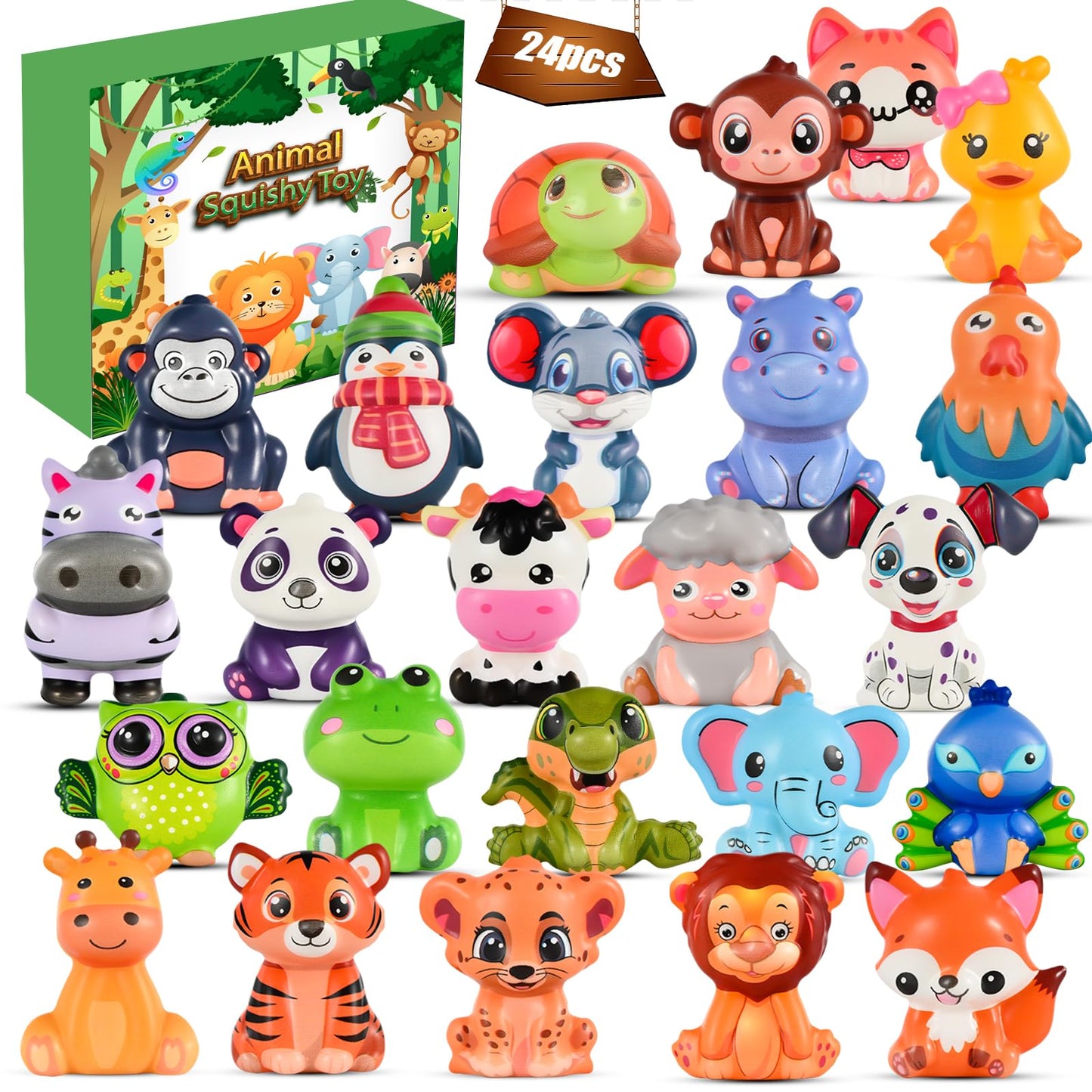 PLOUGVI 24PCS Animal Squishy Toys for Party Favors & Classroom Prizes