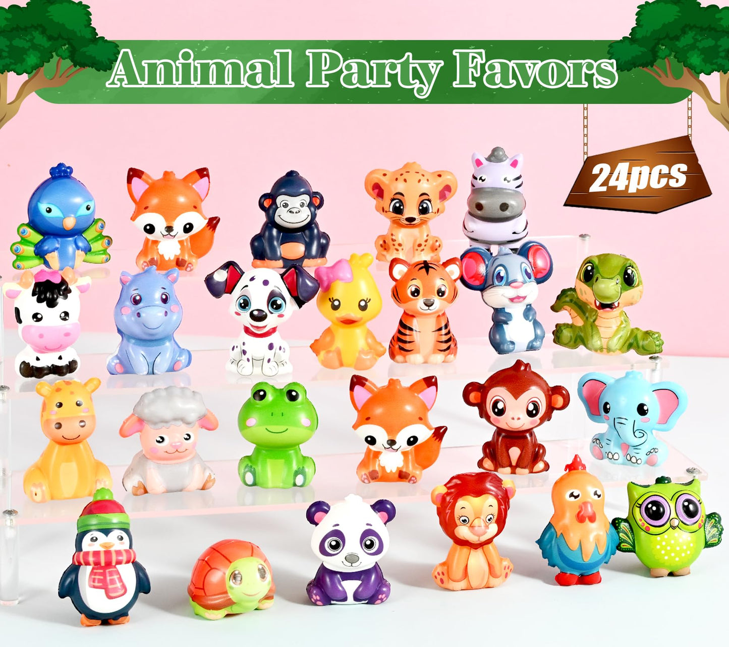PLOUGVI 24PCS Animal Squishy Toys for Party Favors & Classroom Prizes