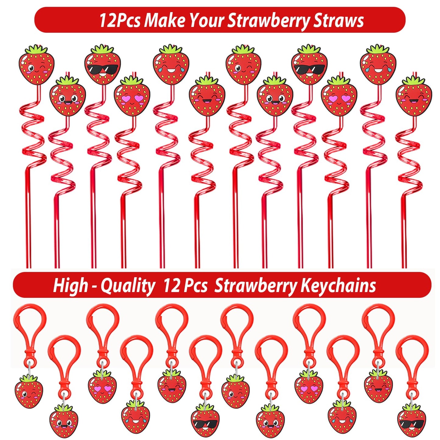 PLOUGVI 208pcs Strawberry Party Favors Bundle – Berry First Birthday Decor & Pinata Fillers