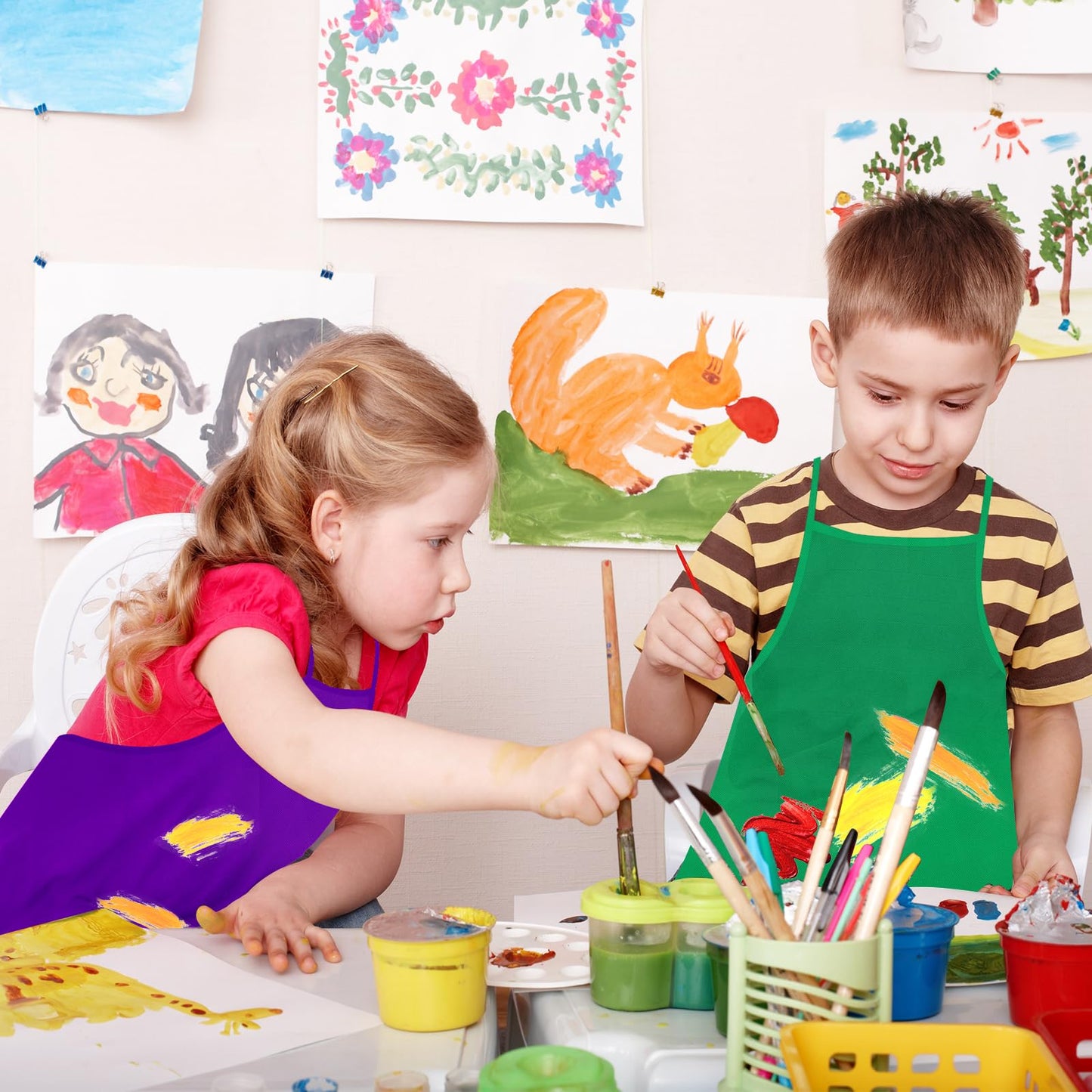 PLULON 8 Pcs Kids Apron Set – Painting & Craft Aprons, Non-Toxic, 13x19