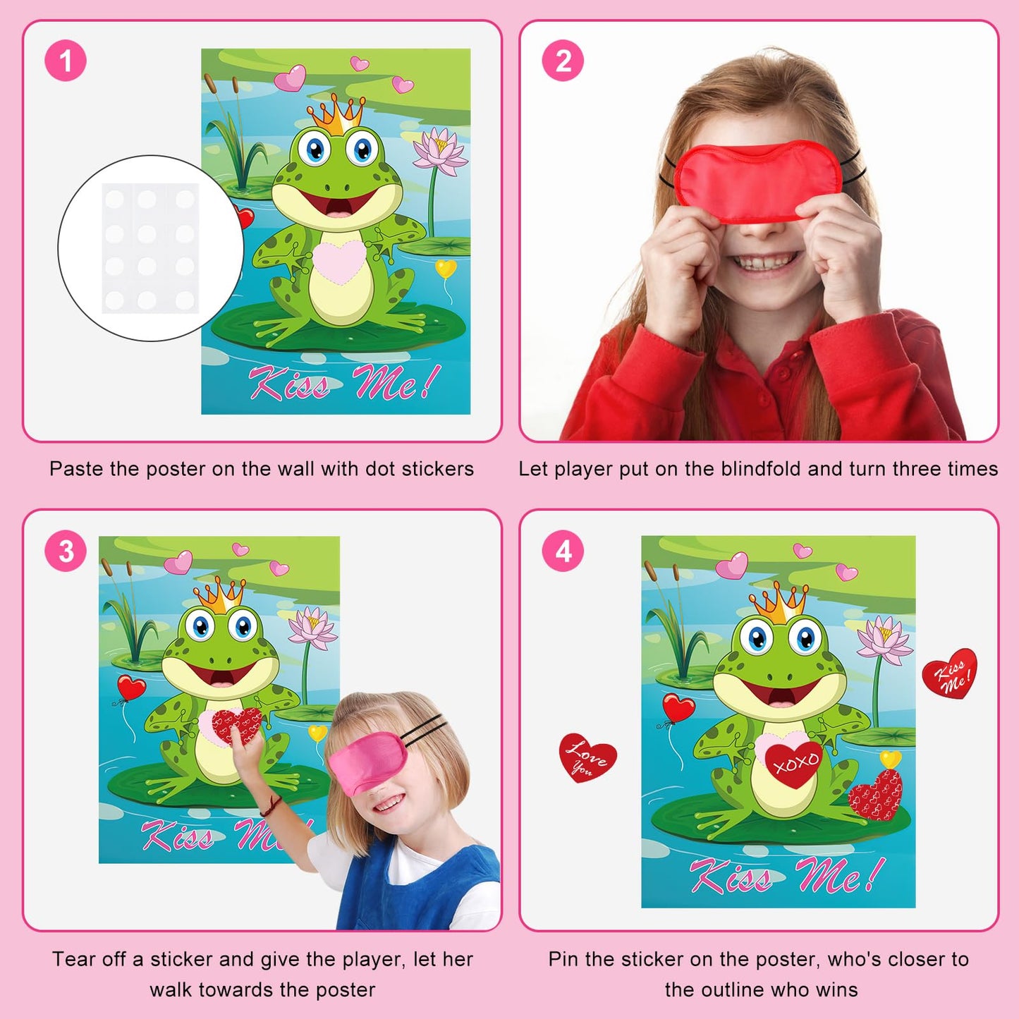 PLULON Valentines Pin the Heart on the Frog Game — 28x21 in Poster with 24 Heart Stickers