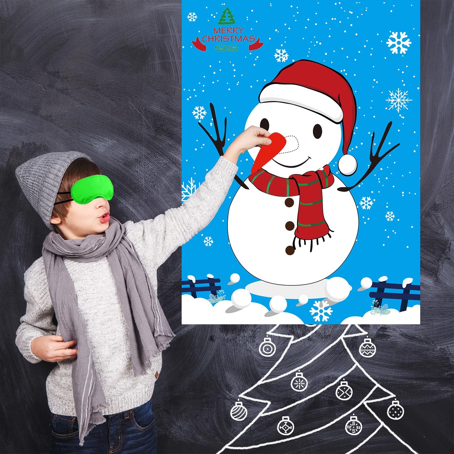 PLULON Snowman Nose Pin Game Set – Large Poster Backdrop for Christmas