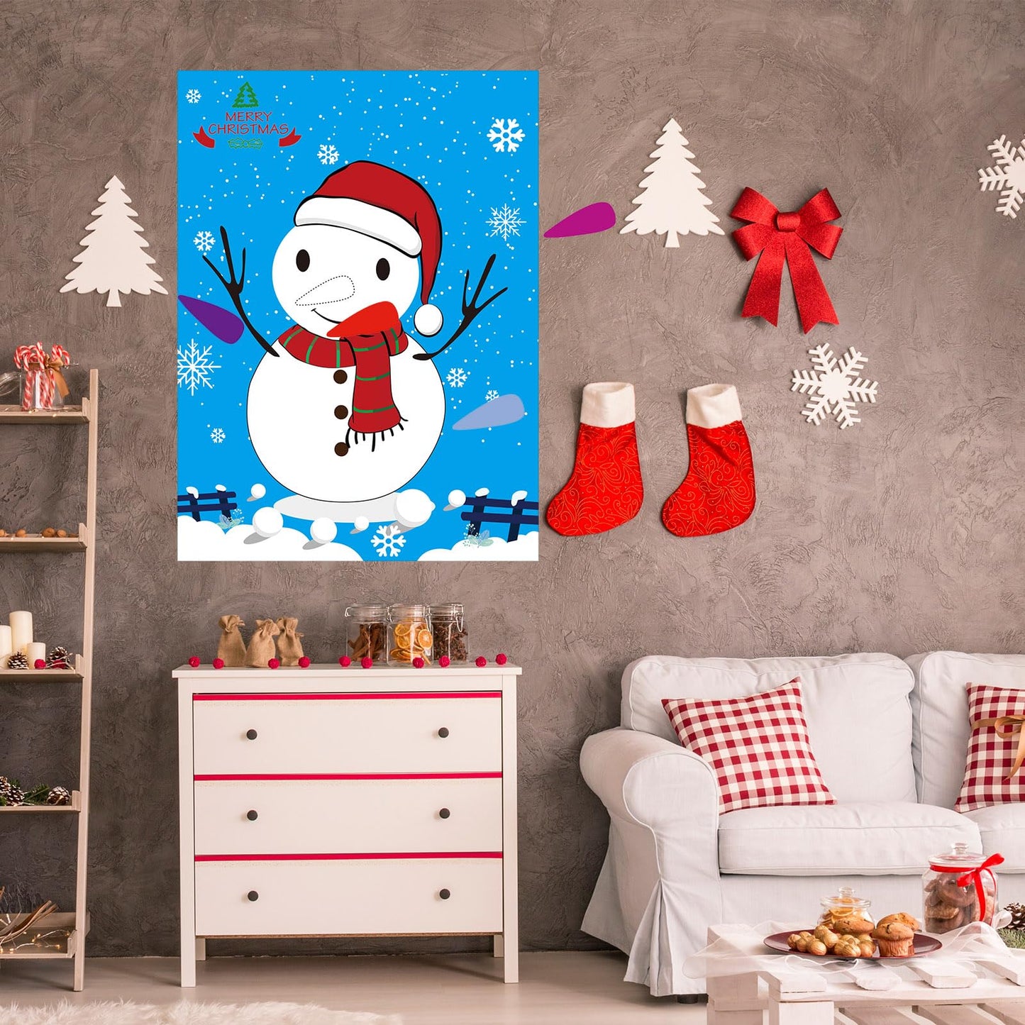 PLULON Snowman Nose Pin Game Set – Large Poster Backdrop for Christmas