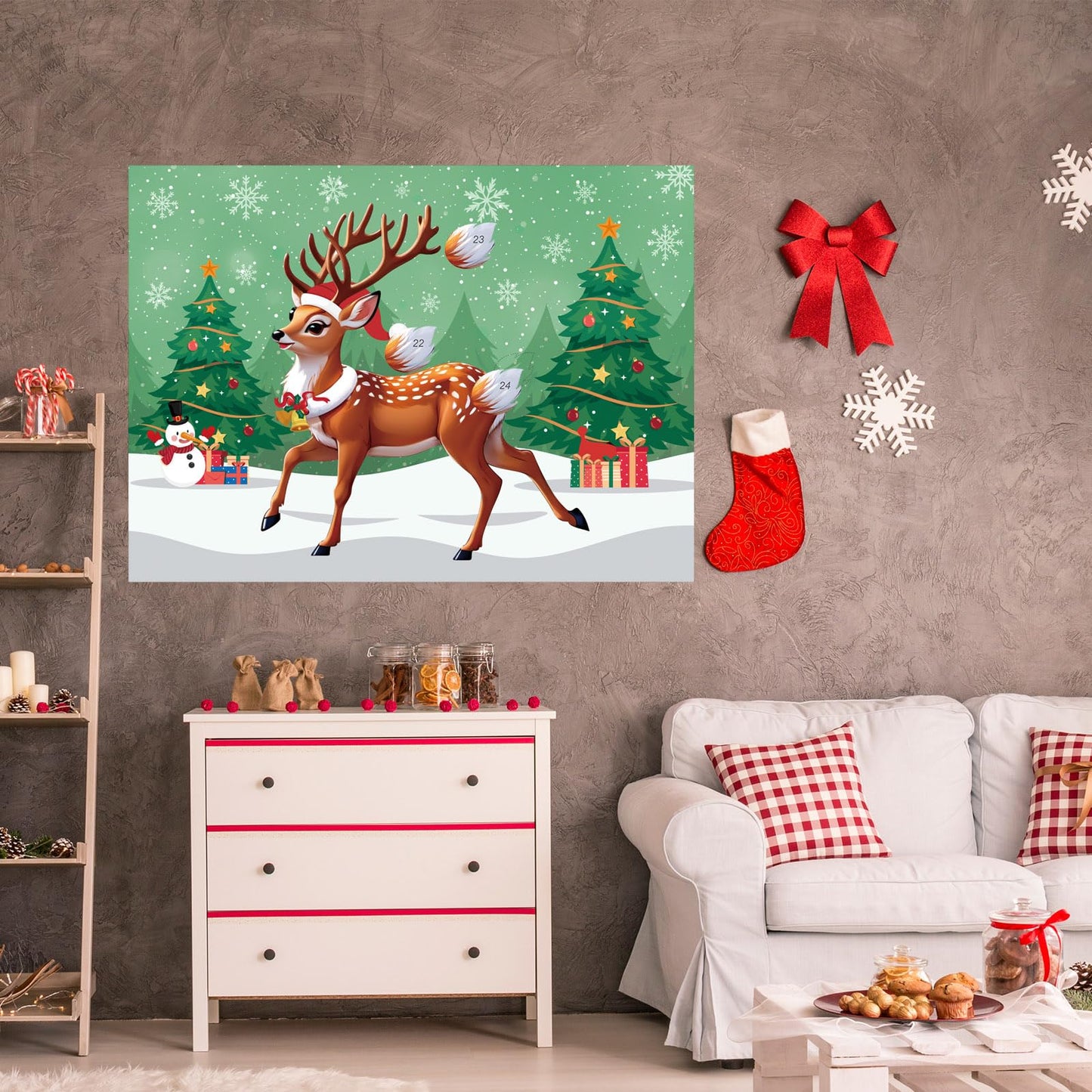 PLULON Pin The Tail on The Deer Christmas Game – Large Poster Backdrop for Kids' Parties