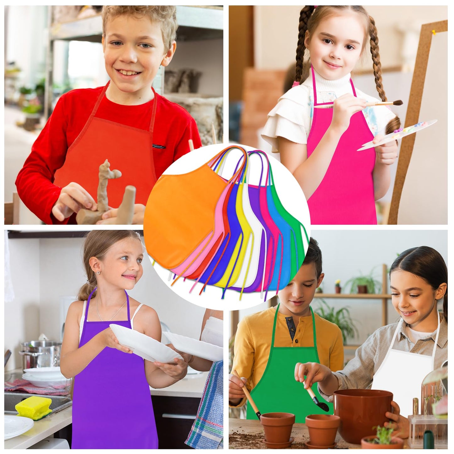 PLULON 8 Pcs Kids Apron Set – Painting & Craft Aprons, Non-Toxic, 13x19