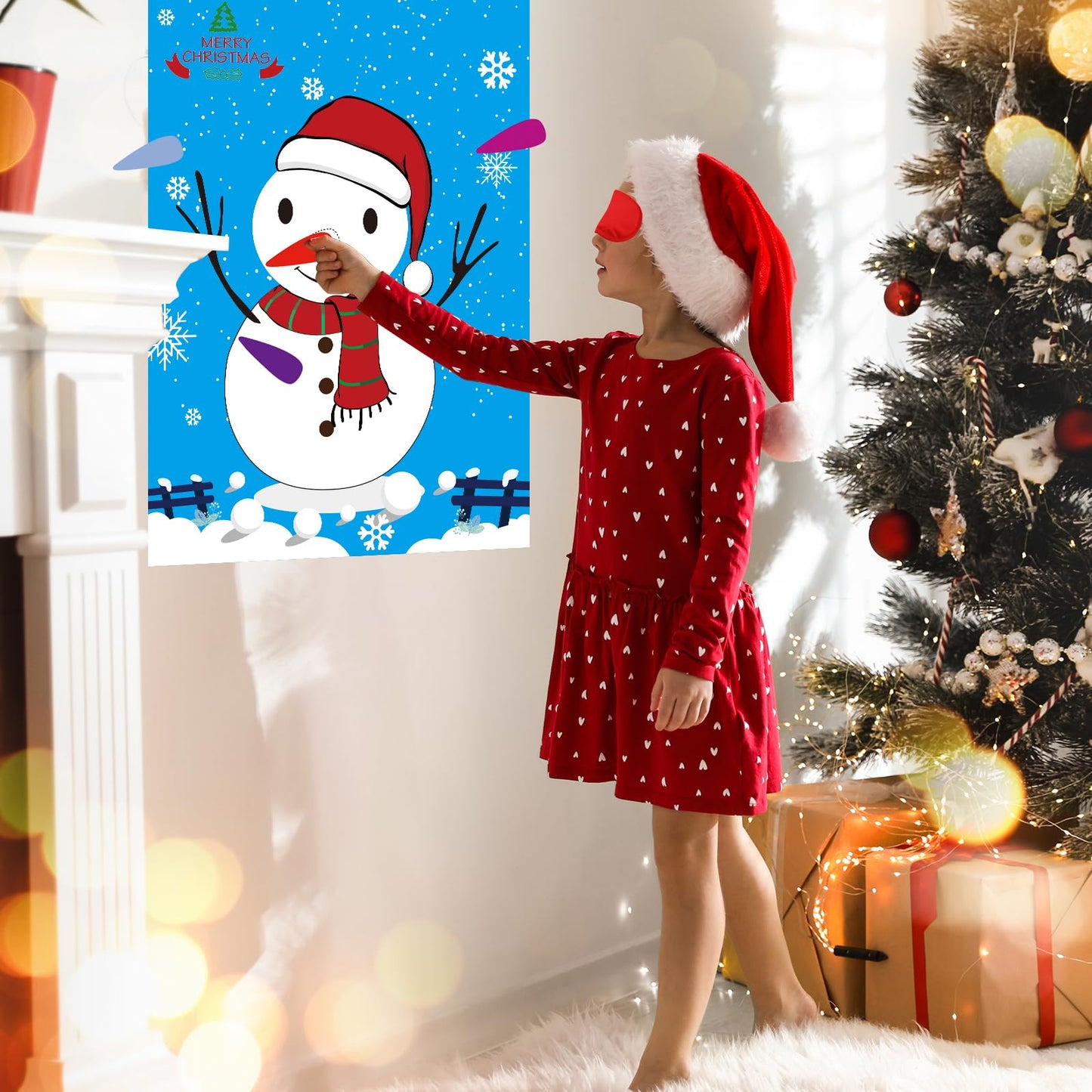 PLULON Snowman Nose Pin Game Set – Large Poster Backdrop for Christmas