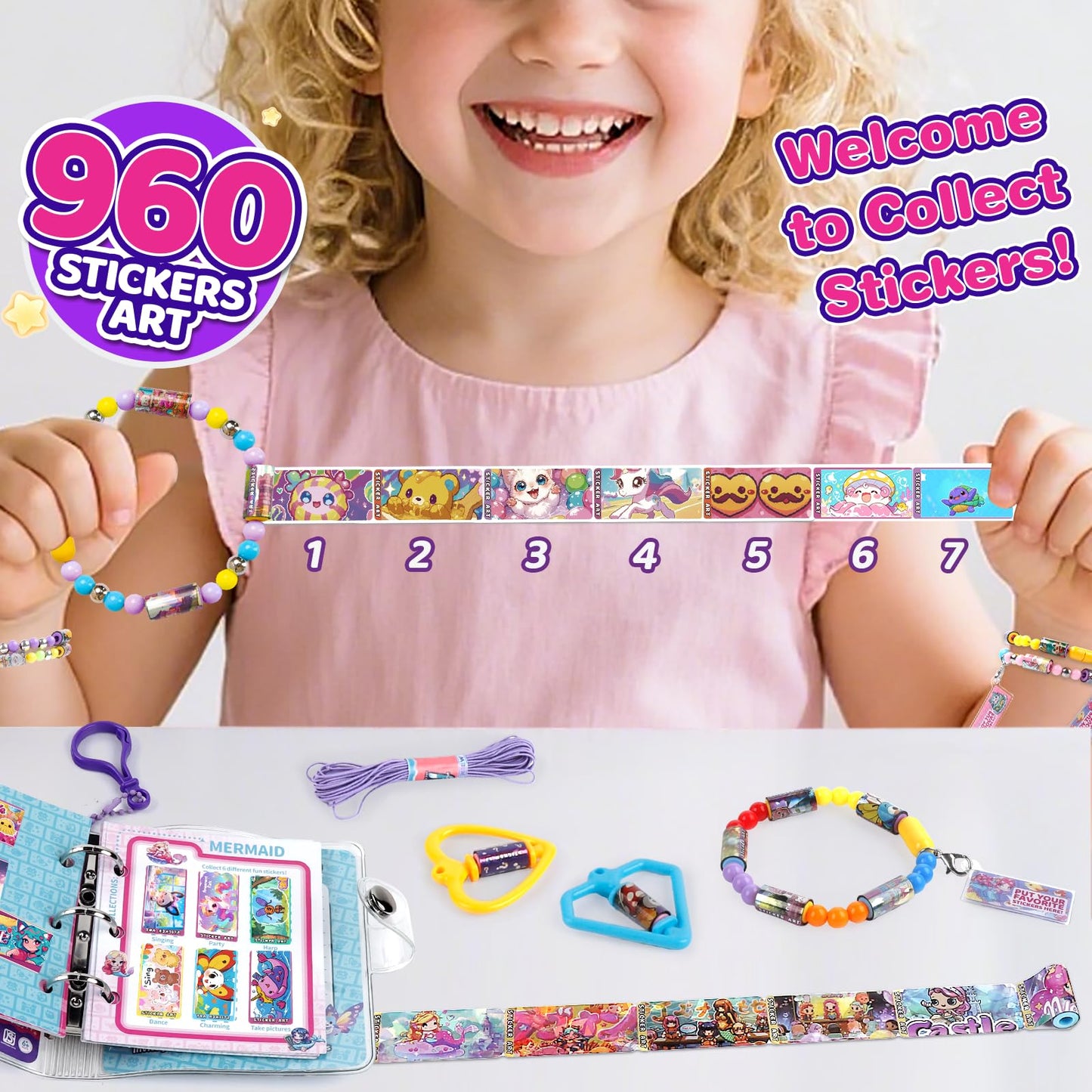 Plunack 960-Piece Sticker Bracelet Kit for Kids | DIY Wearable & Shareable Stickers with Collection Book