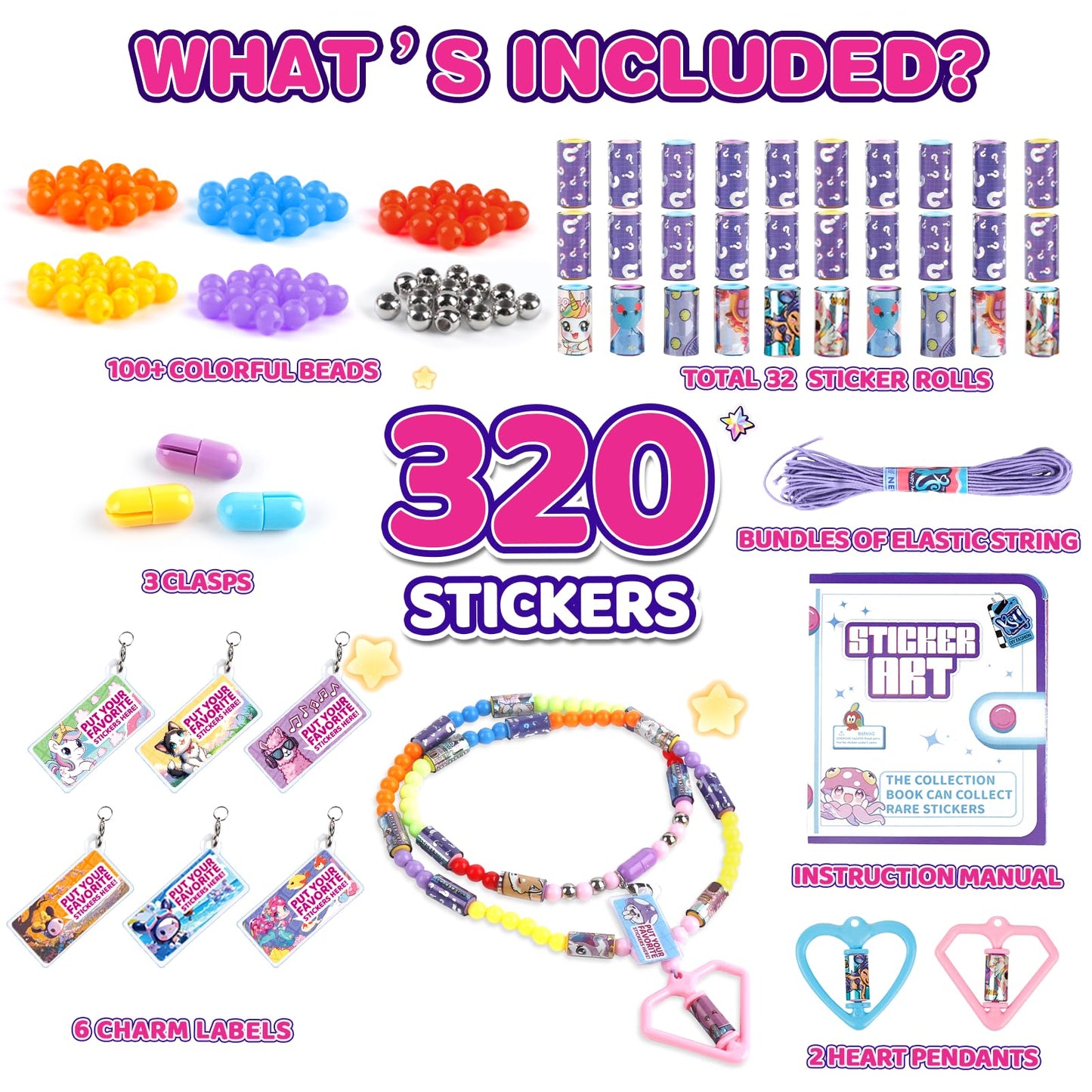 Plunack DIY Jewelry Kit for Kids – Bracelets & Beads (320 Pcs)