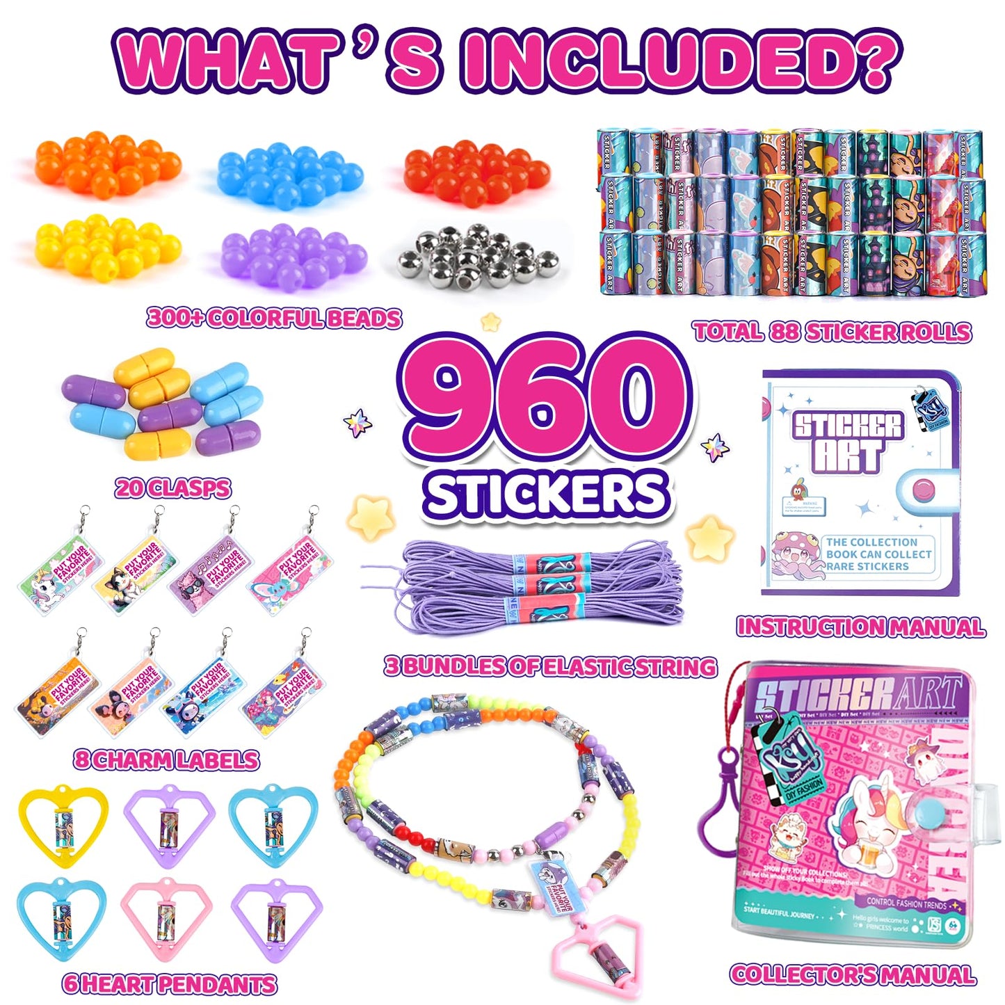Plunack 960-Piece Sticker Bracelet Kit for Kids | DIY Wearable & Shareable Stickers with Collection Book