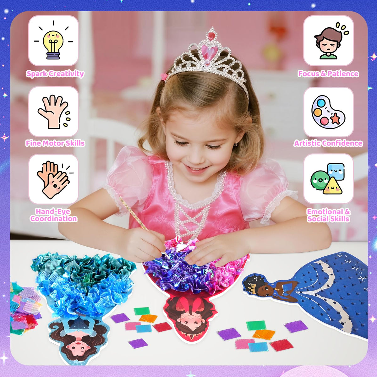 Plunack Poke in Art: Magical Pretty Princess DIY Craft Kit with Glow Night Lights