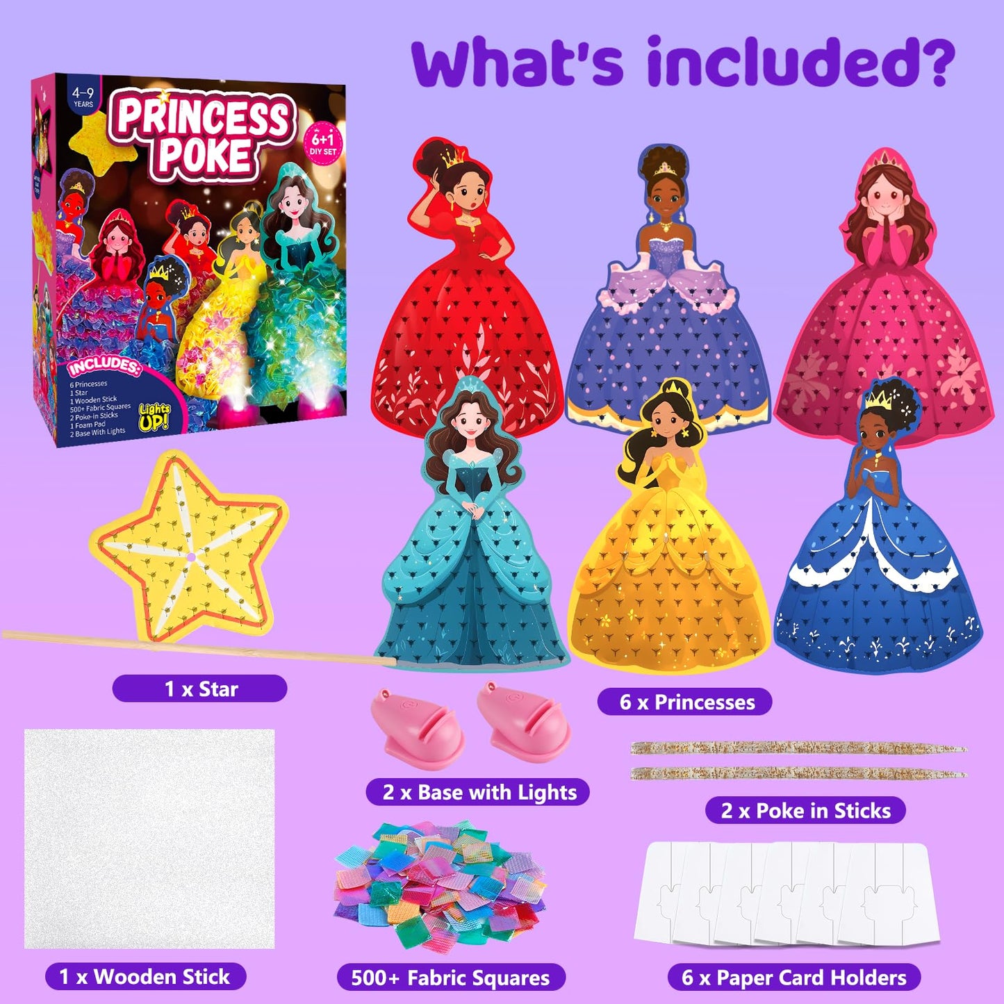 Plunack Poke in Art: Magical Pretty Princess DIY Craft Kit with Glow Night Lights