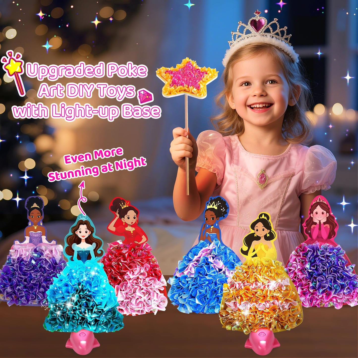 Plunack Poke in Art: Magical Pretty Princess DIY Craft Kit with Glow Night Lights