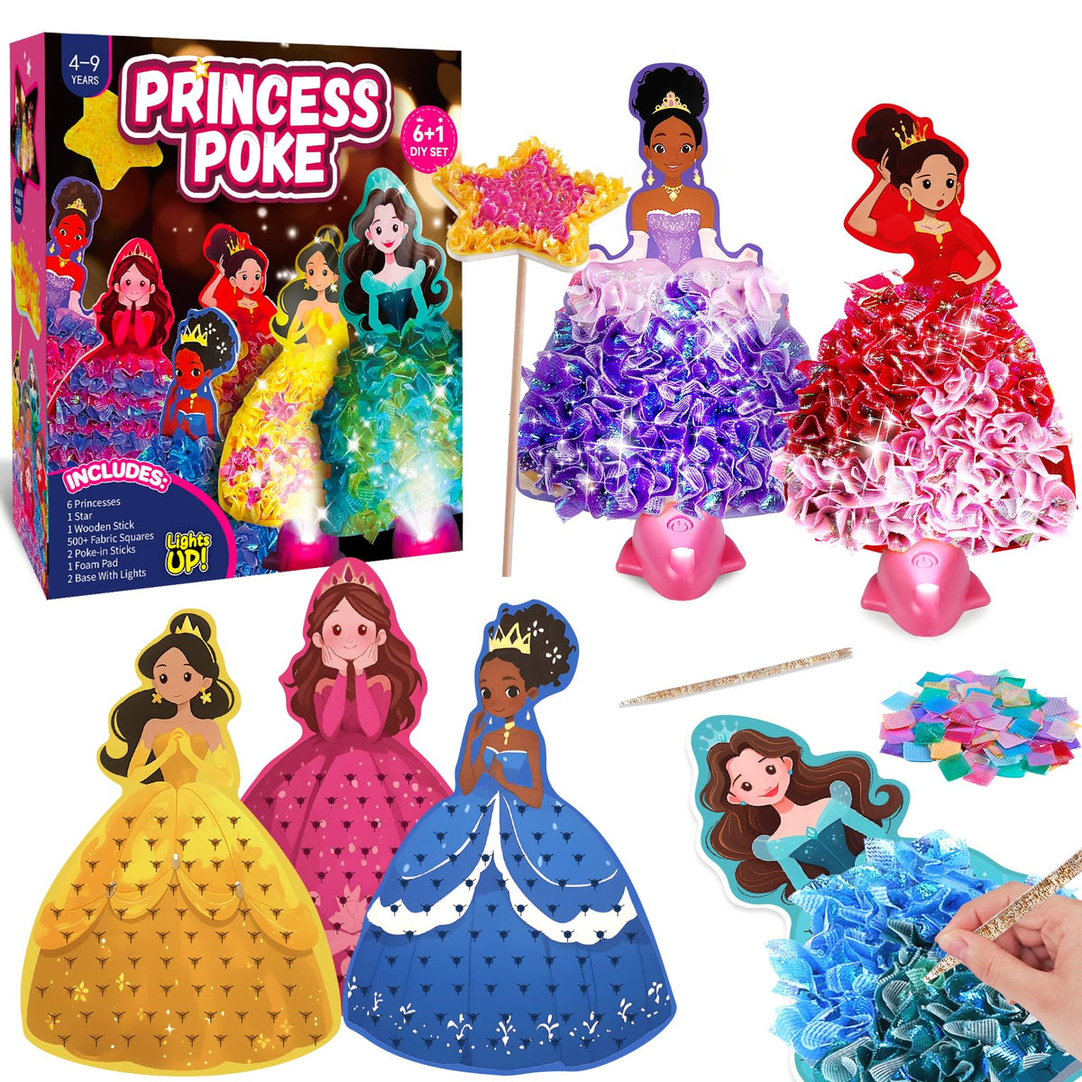 Plunack Poke in Art: Magical Pretty Princess DIY Craft Kit with Glow Night Lights