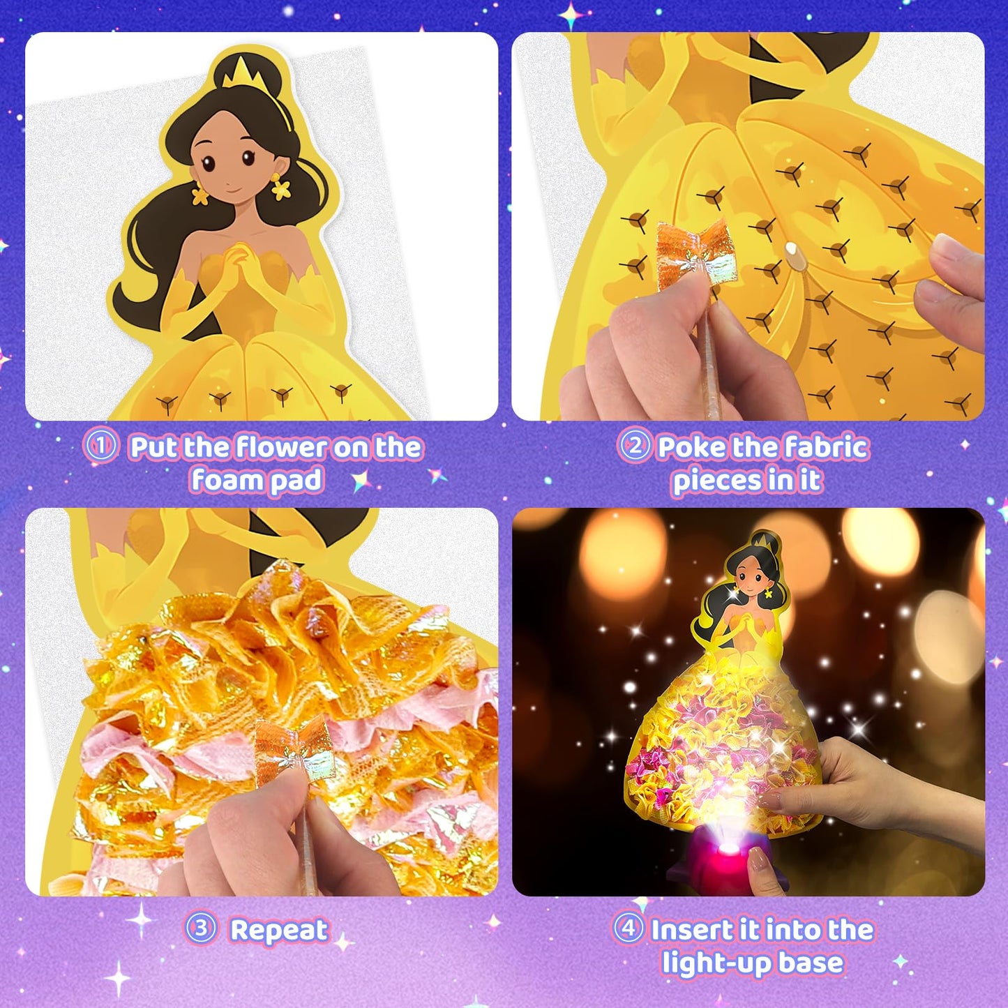 Plunack Poke in Art: Magical Pretty Princess DIY Craft Kit with Glow Night Lights