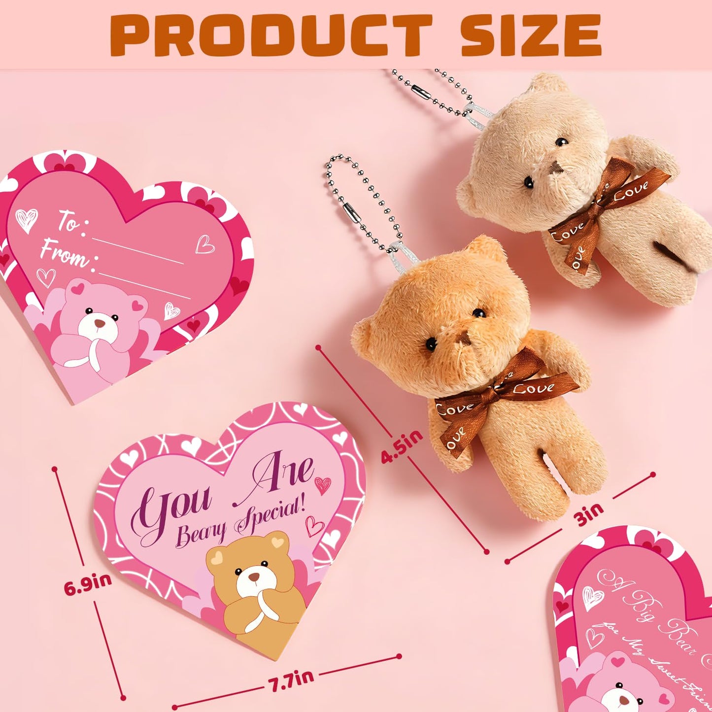 Plunack Valentines Gift Set for Kids – 24 Plush Bears & Heart Cards for Classroom Gifts