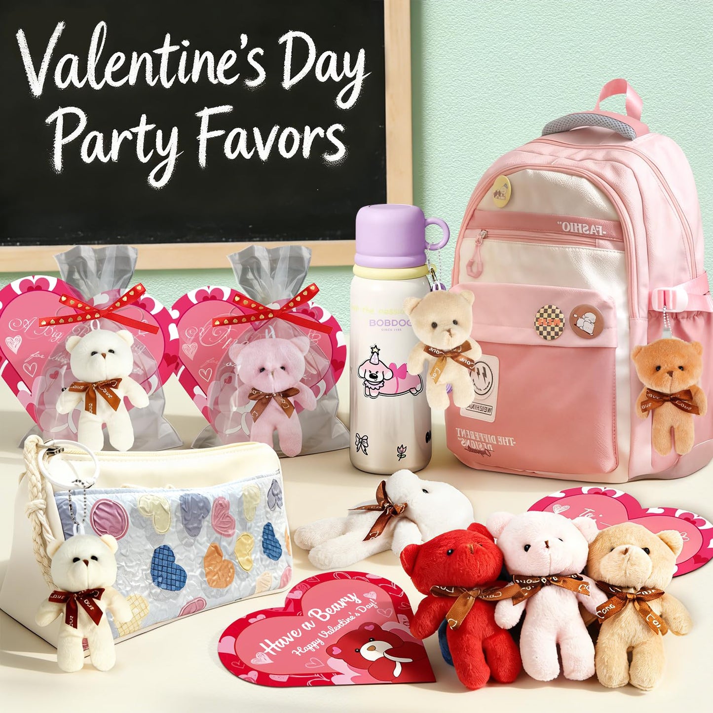 Plunack Valentines Gift Set for Kids – 24 Plush Bears & Heart Cards for Classroom Gifts